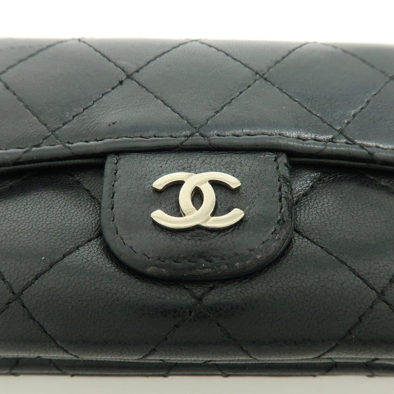 CHANEL Matelasse Lamb Skin Card Case Coin Case Black AP0214