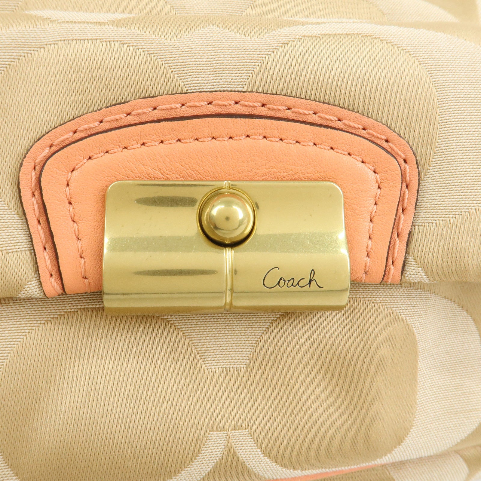 COACH Signature Canvas Leather Shoulder Crossbody Bag Beige Pink
