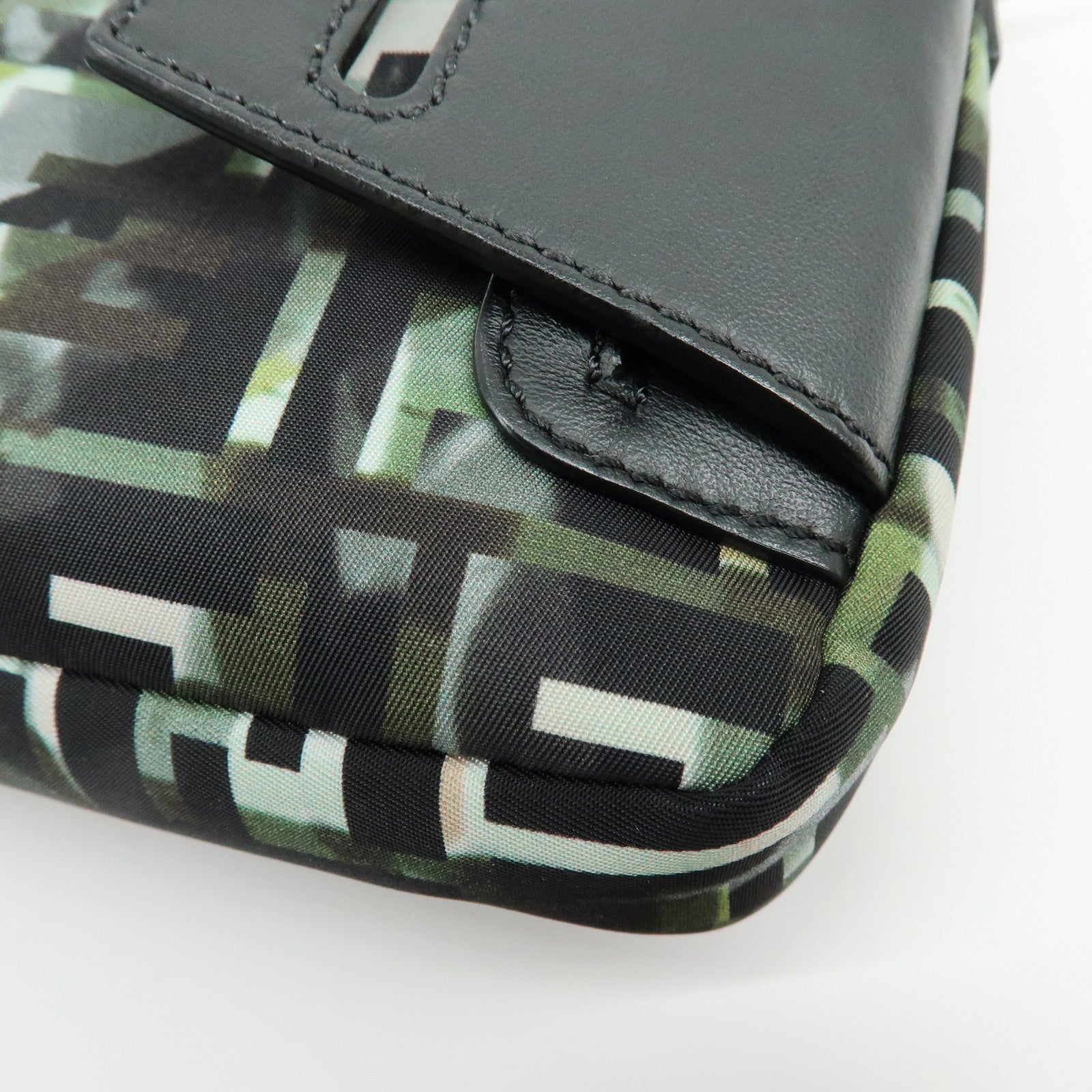 FENDI Zucca Nylon Leather Shoulder Bag Waist Bag Black Green 7VA472