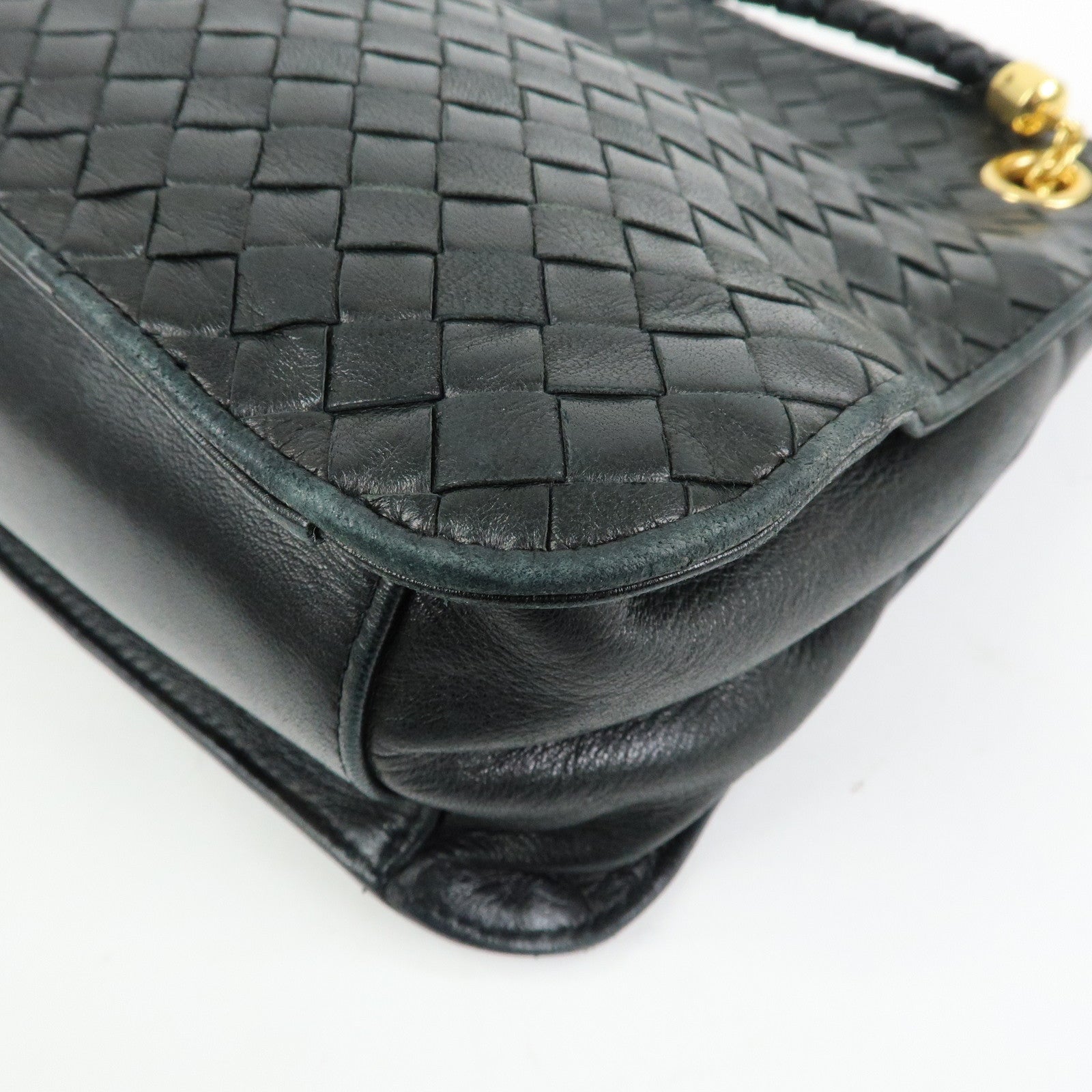 BOTTEGA VENETA Intrecciato Leather Shoulder Bag Hand Bag Black