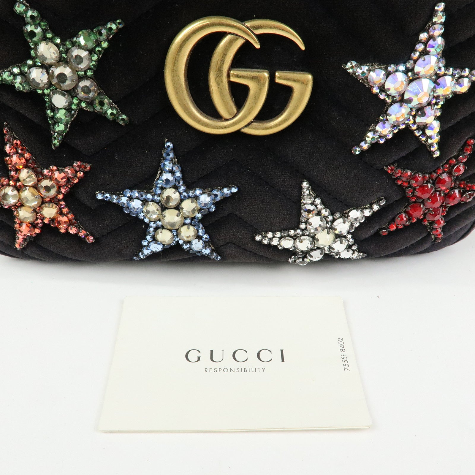 GUCCI GG Marmont Velvet Leather StarMotif Bijou Shoulder Bag 447632
