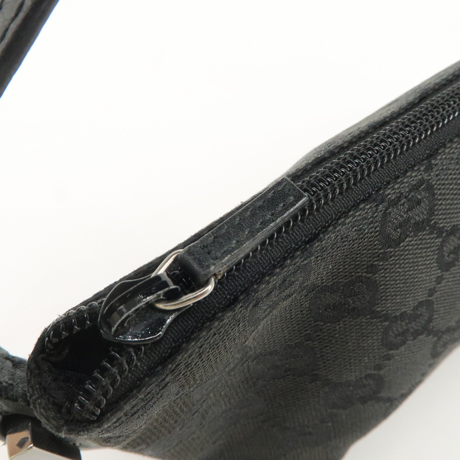 GUCCI Boat Bag GG Canvas Leather Hand Bag Pouch Black 07198