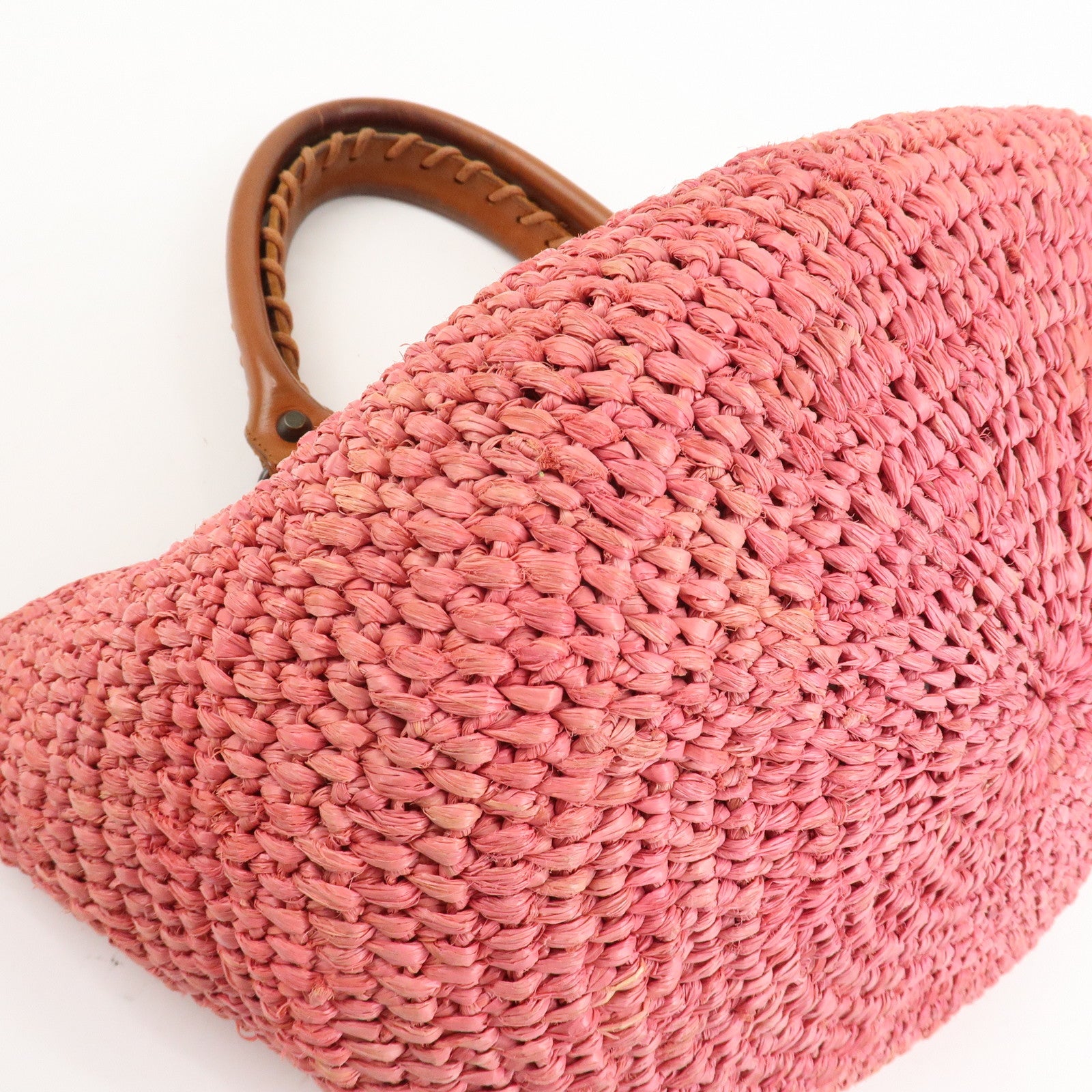 BALENCIAGA Straw Tote Bag Shoulder Bag Brown Pink 236741 Used