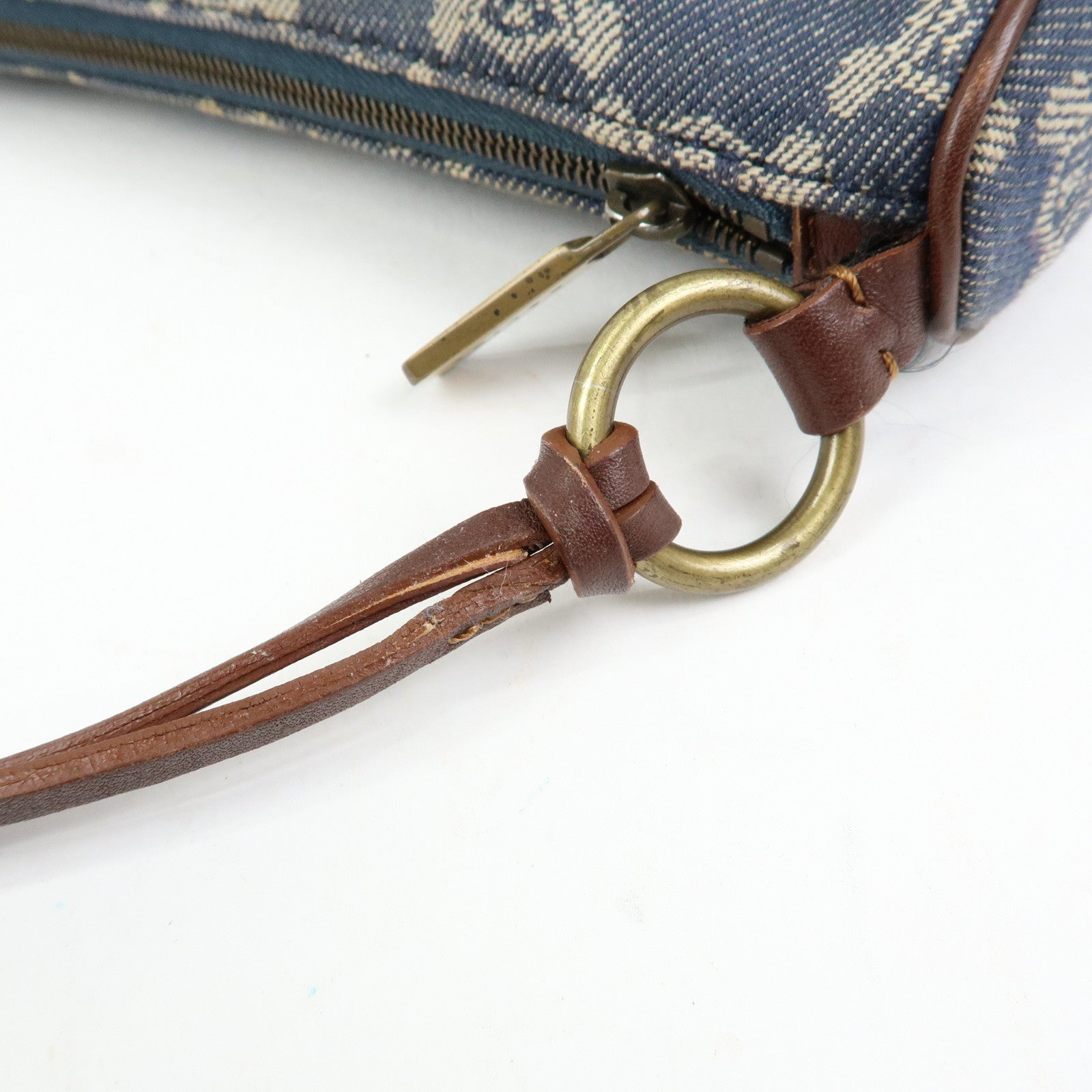 CELINE Macadam Denim Leather Shoulder Hand Bag Indigo Blue Brown