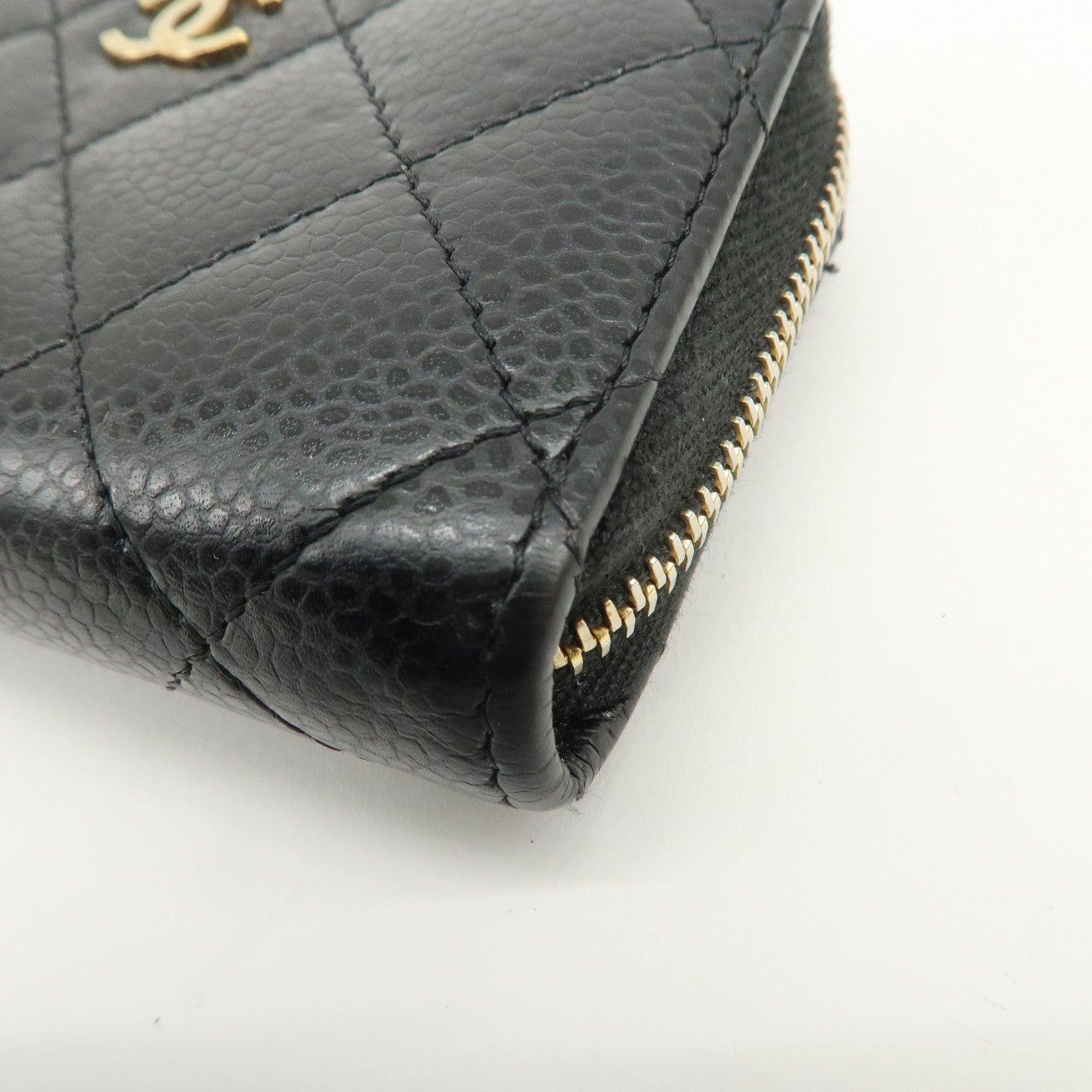 CHANEL Matelasse Caviarskin Classic Zippy Coin Case Black AP0216