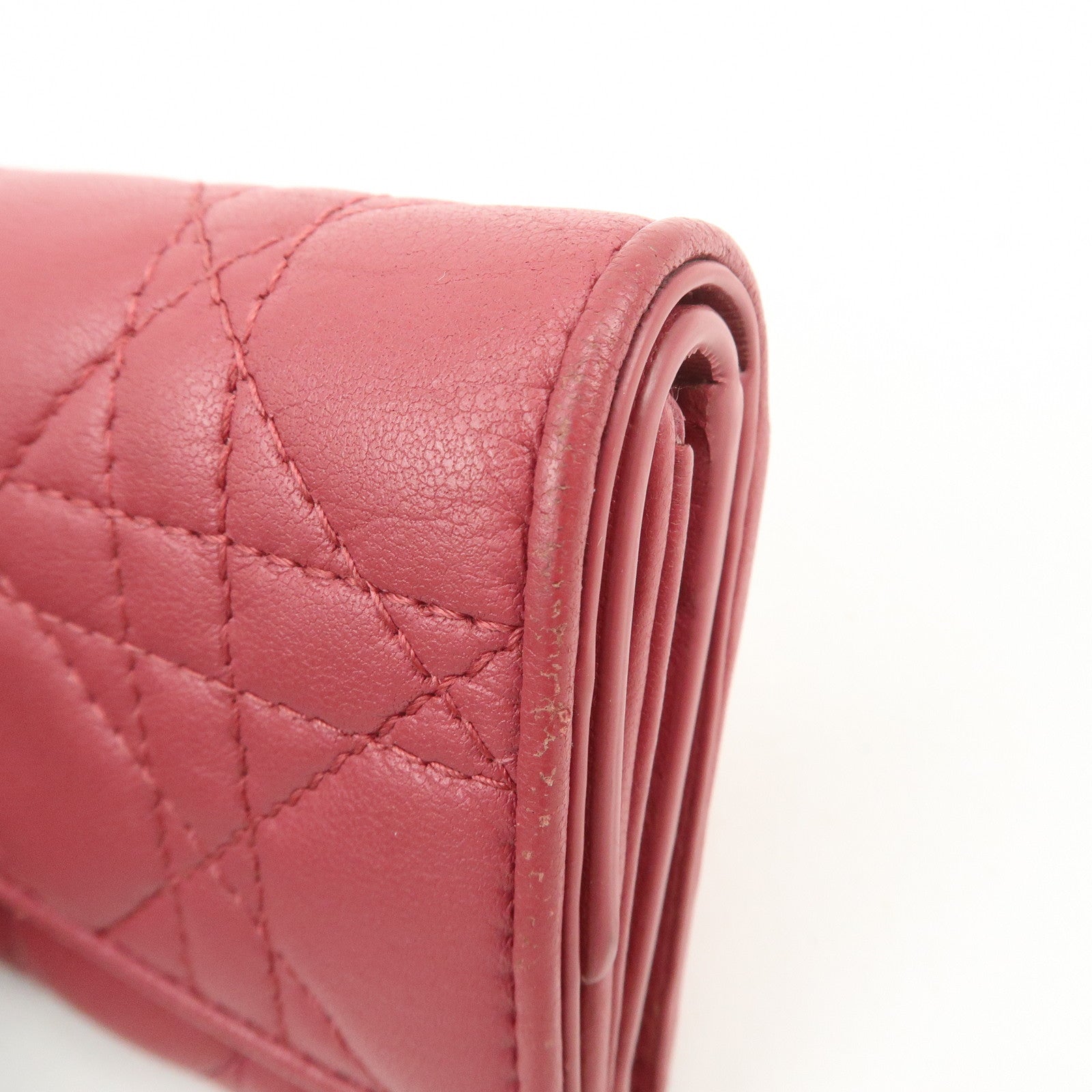 Christian Dior Cannage Leather Bi-fold Compact Wallet Pink