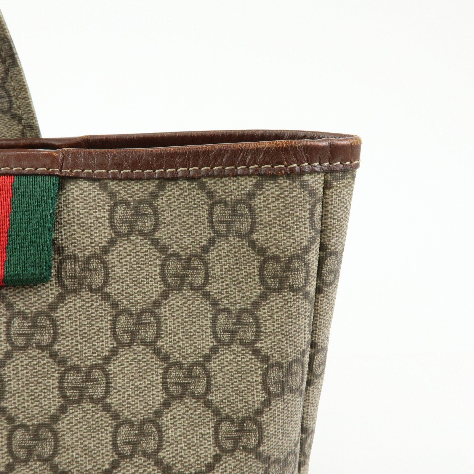 GUCCI GG Supreme Sherry Leather Tote Bag Beige Brown 211134