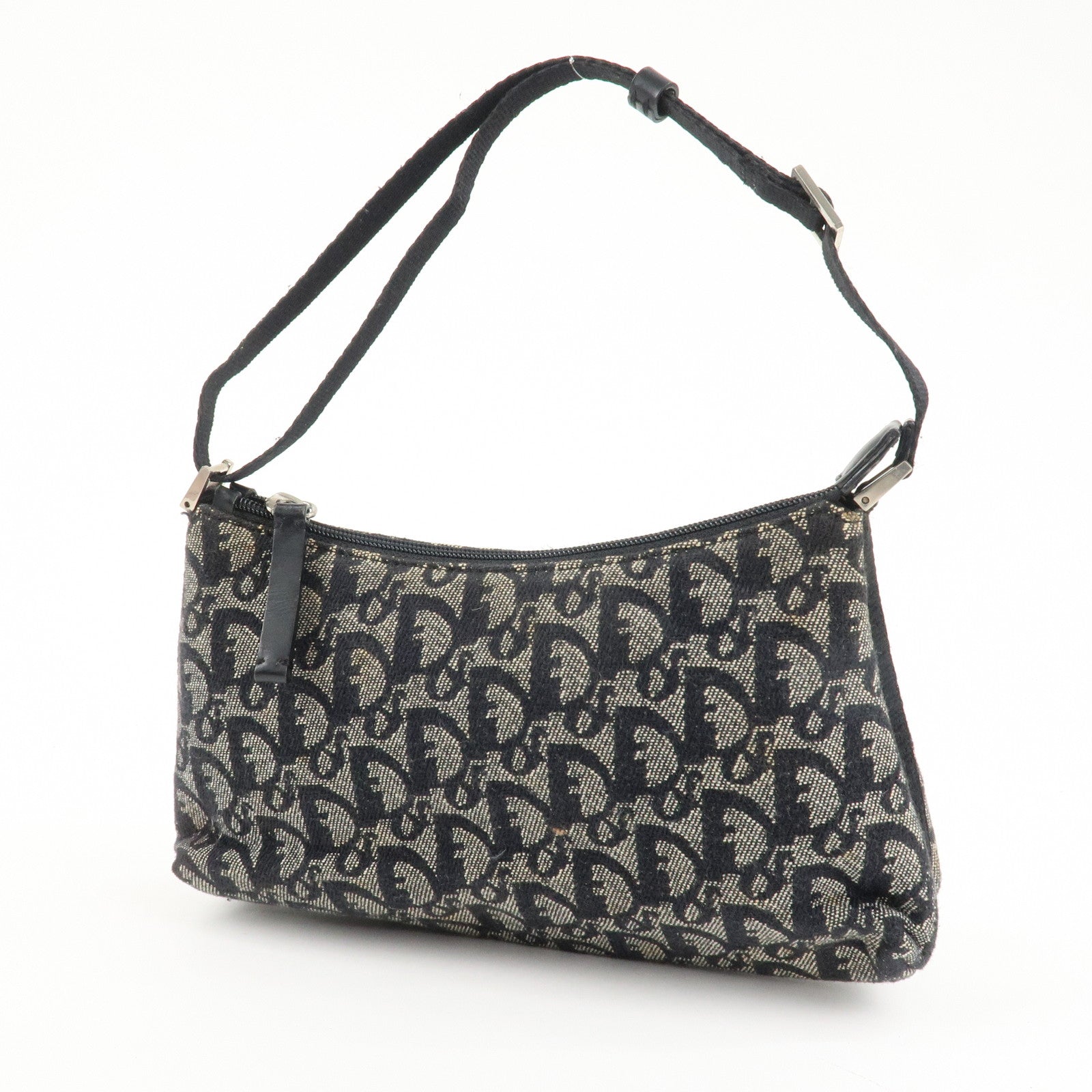 Christian Dior Trotter Canvas Leather Shoulder Bag Hand Bag Black Used