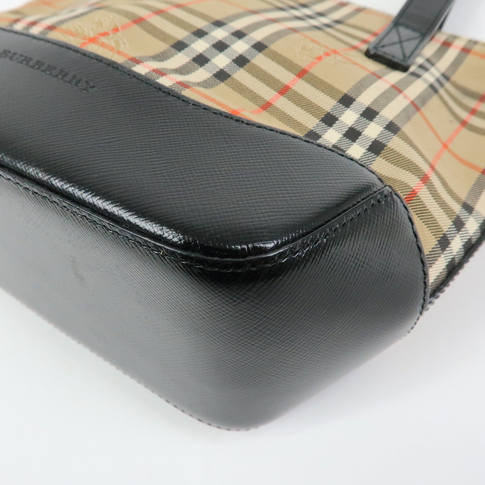 BURBERRY Nova Plaid Canvas Leather Hand Bag Tote Bag Beige Black