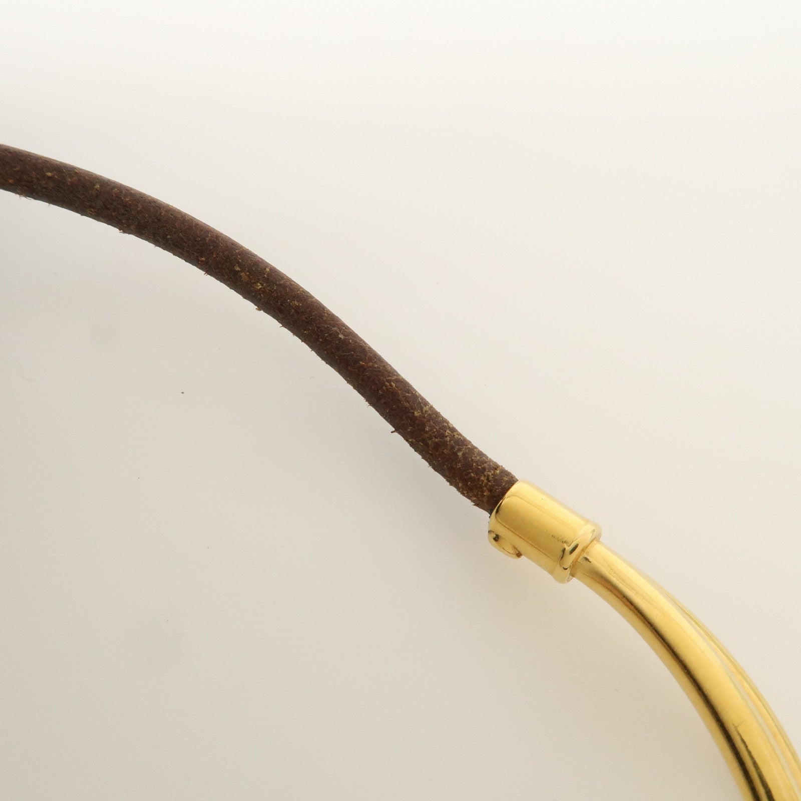 HERMES Logo Leather Metal Jumbo Choker Bracelet Brown