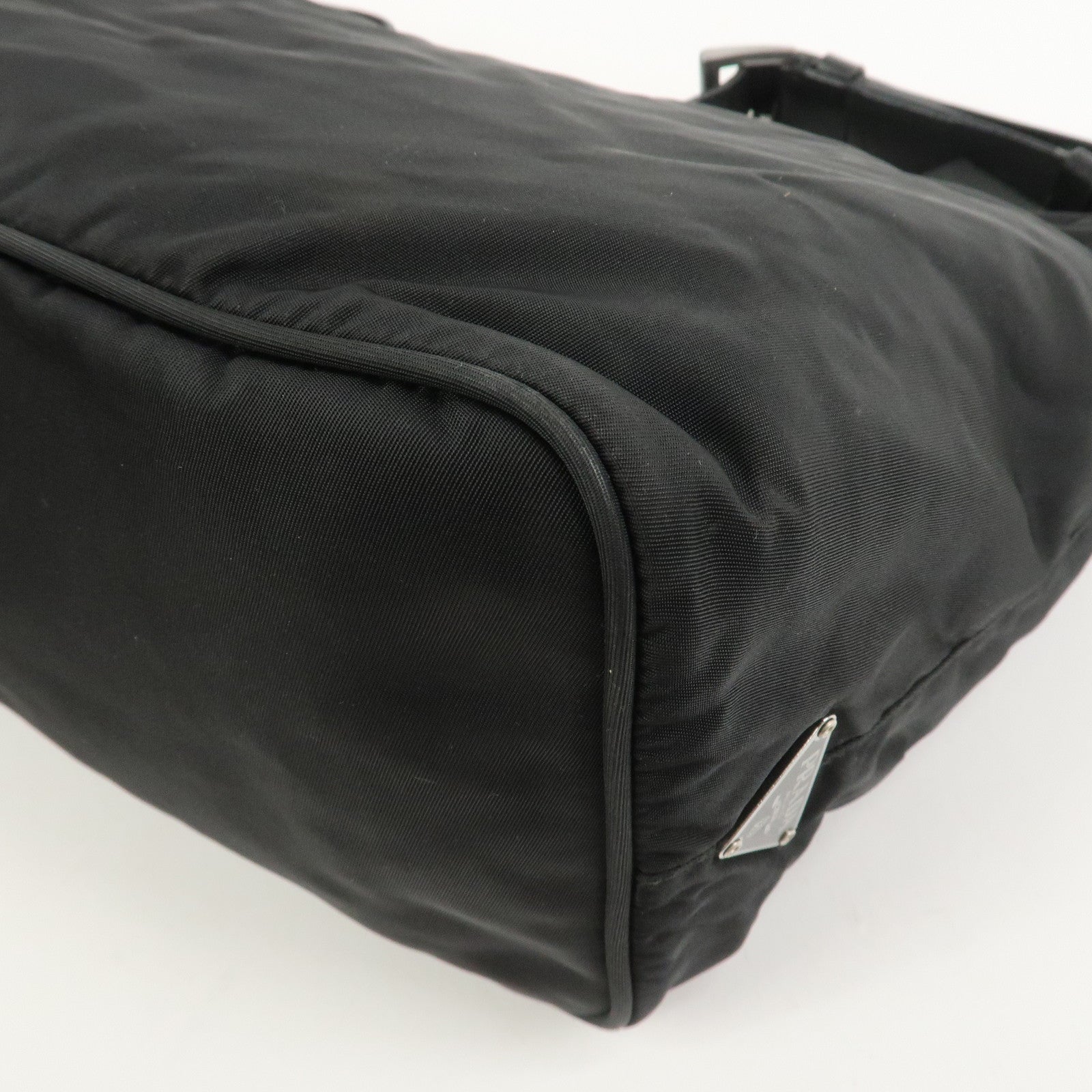 PRADA Triangle Logo Nylon Leather Shoulder Bag Hand Bag Black