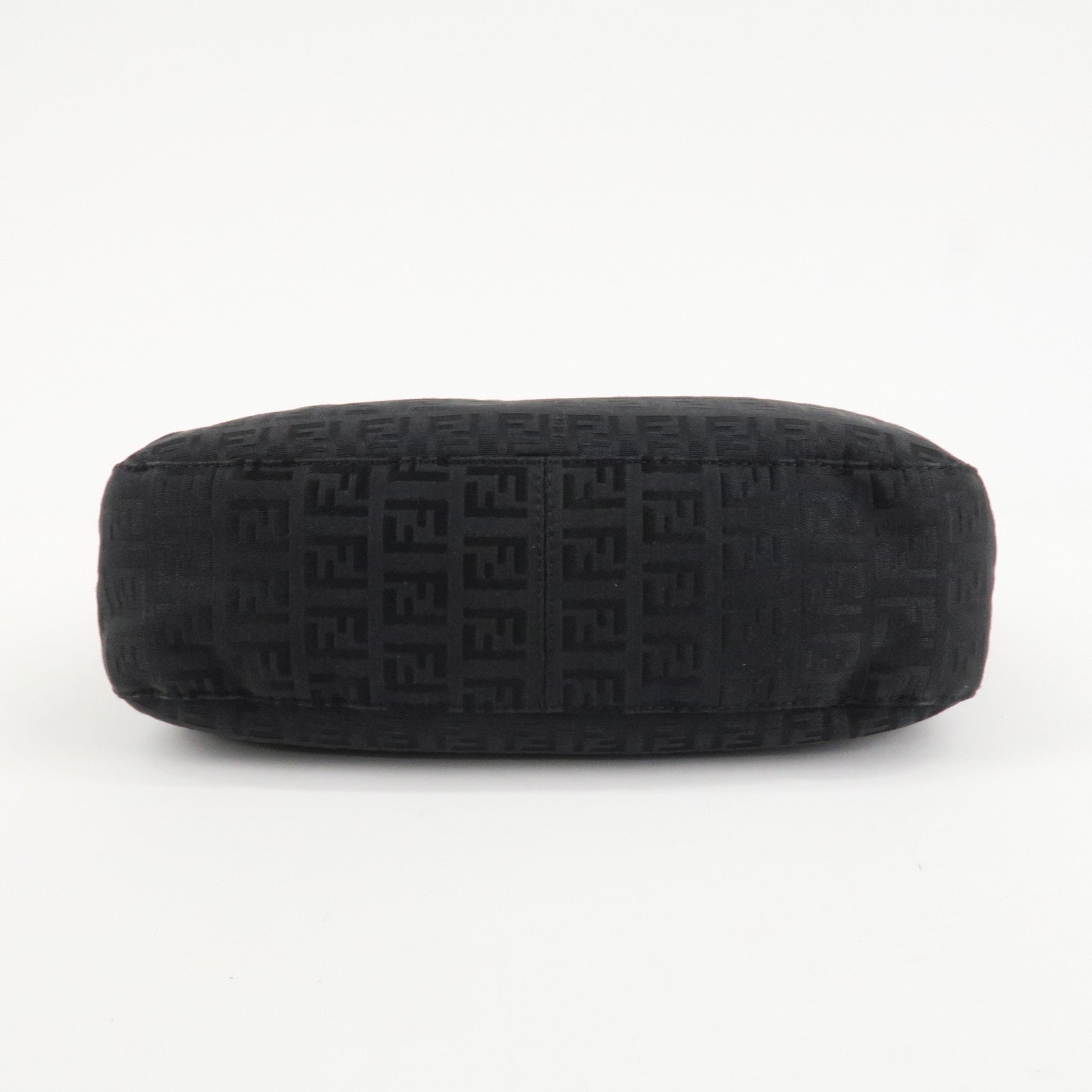 FENDI Zucchino Leather Canvas Shoulder Bag Black Used