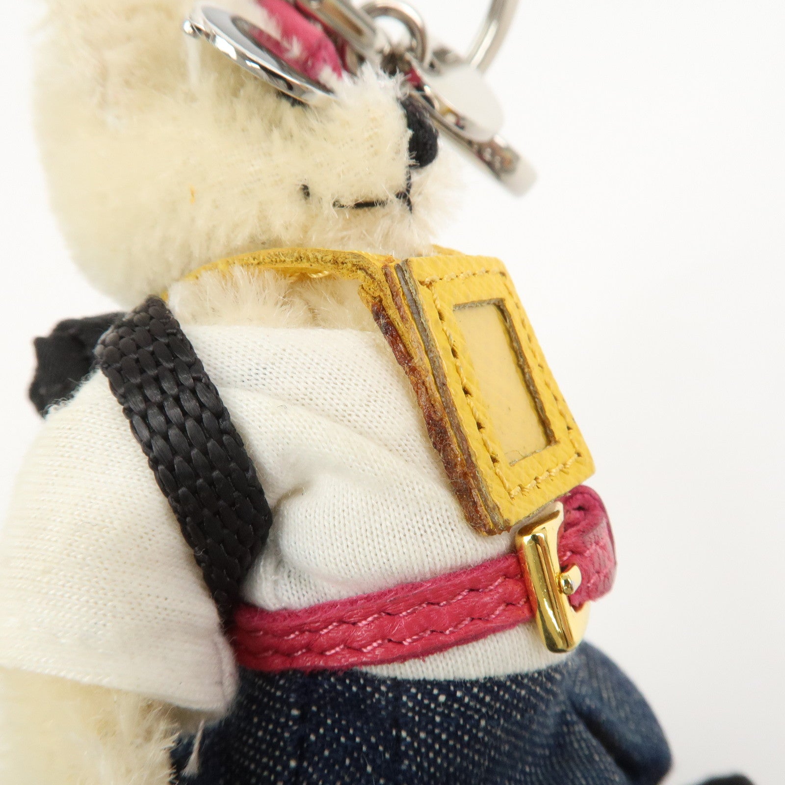 PRADA Triangle Logo Teddy Bear Bag Key Charm Denim Multicolor