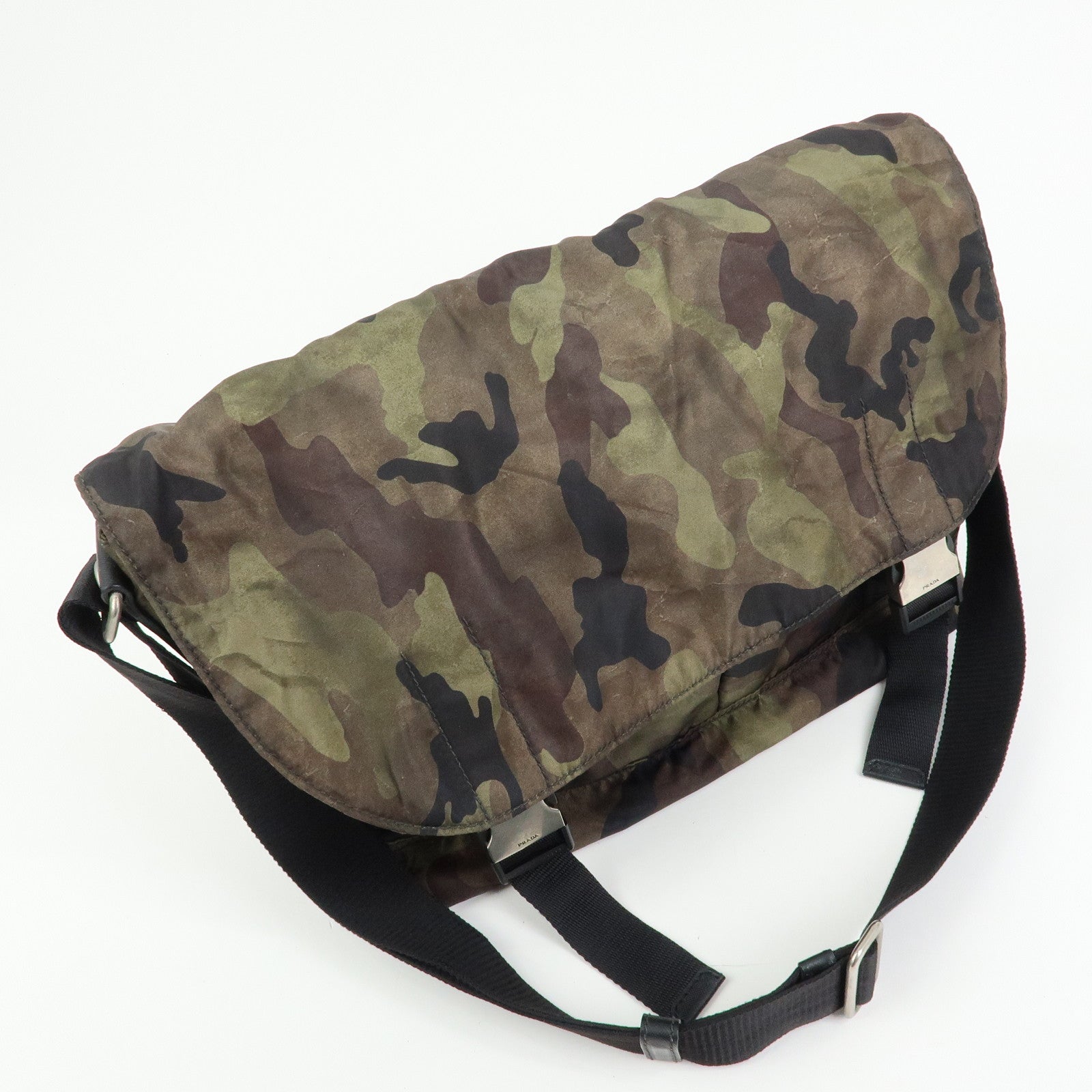 PRADA Triangle Logo Camouflage Nylon Saffiano Leather Shoulder Bag