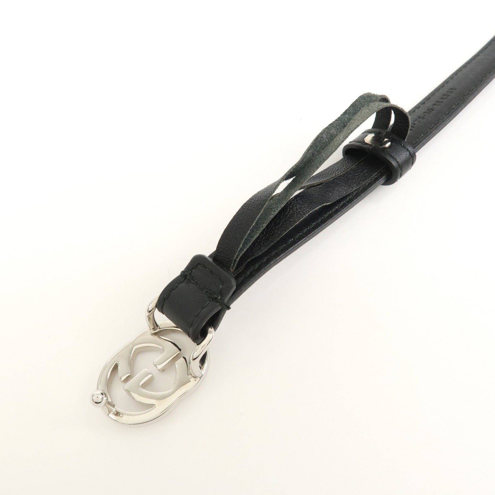 GUCCI Interlocking G Leather Belt Black Silver 69-79cm 214351
