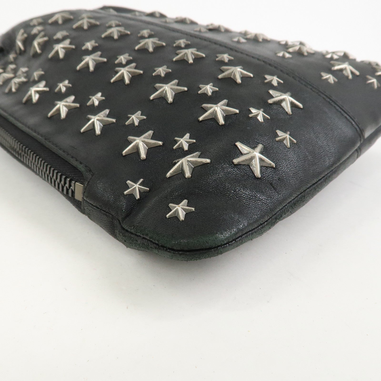 JIMMY CHOO Star Studs Leather Shoulder Bag Hand Bag Black