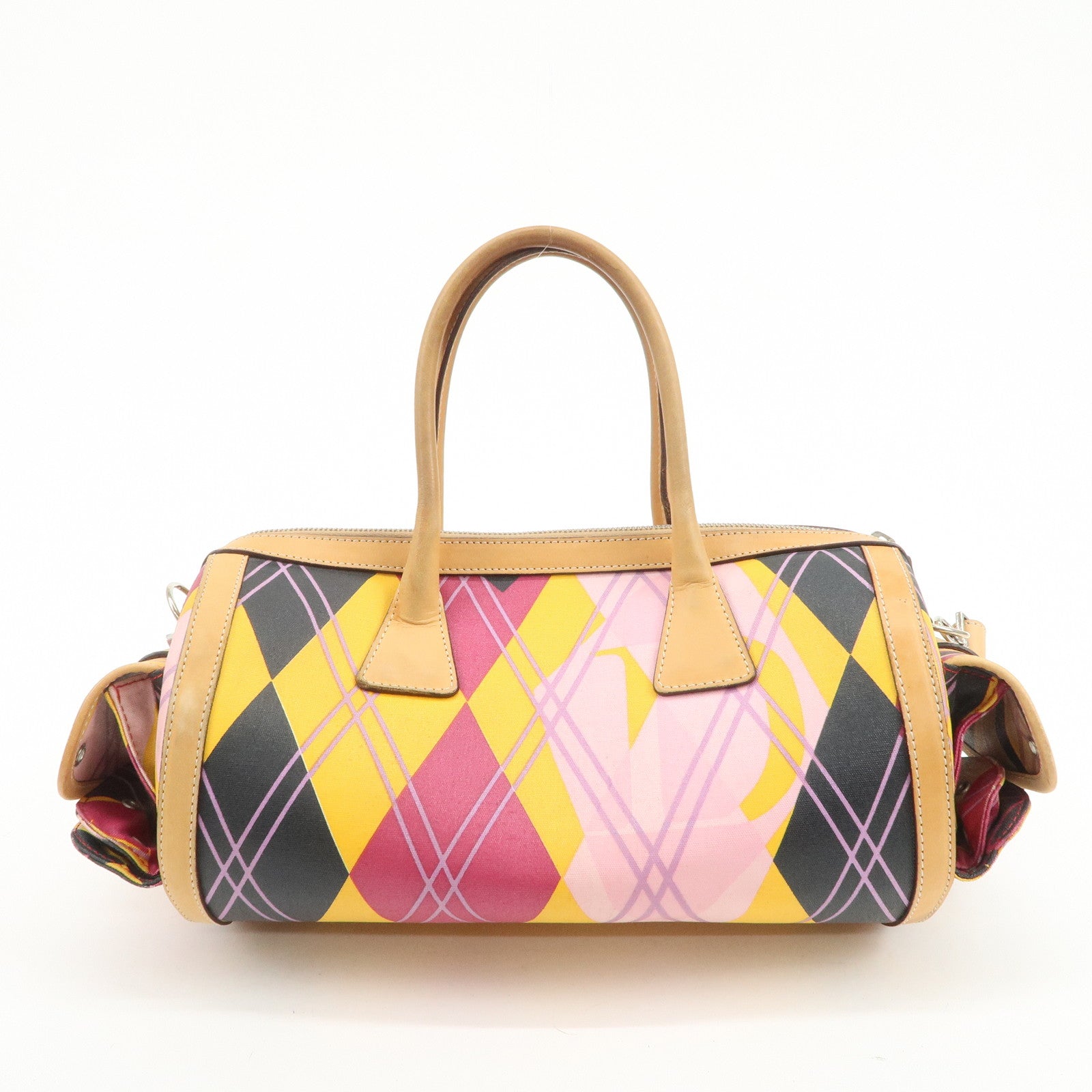 Christian Dior PVC Leather 2Way Bag Boston Bag Yellow Pink Brown