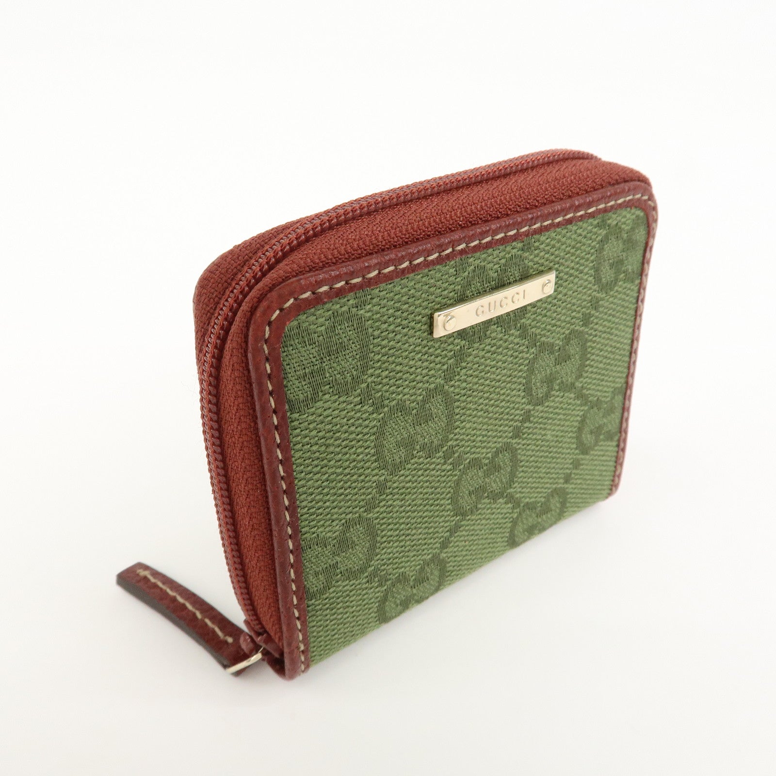 GUCCI GG Canvas Leather Coin Case Coin Purse Green 115255