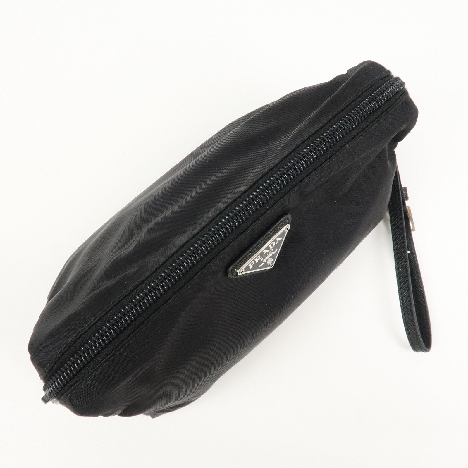 PRADA Logo Nylon Leather Pouch Cosmetic Pouch Black 1NE693