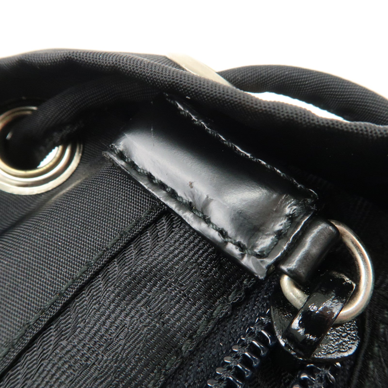 PRADA Triangle Logo Leather Nylon Backpack Black B6677 Used