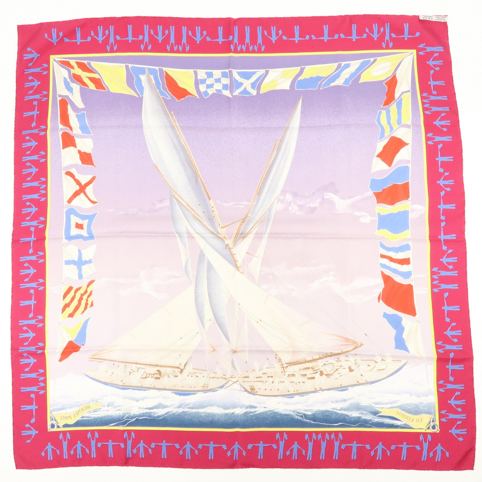 HERMES Carre 90 Silk 100% EN COURSE Scarf Purple