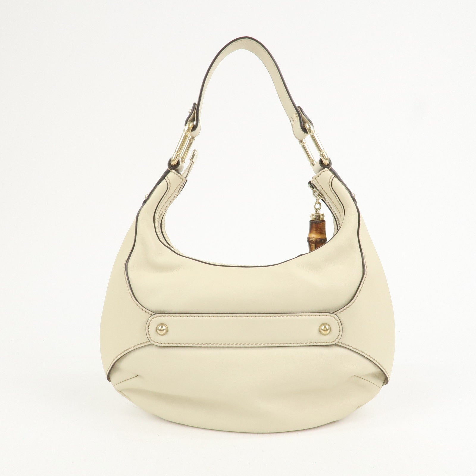 GUCCI Horsebit Bamboo Leather Shoulder Bag Ivory 154378