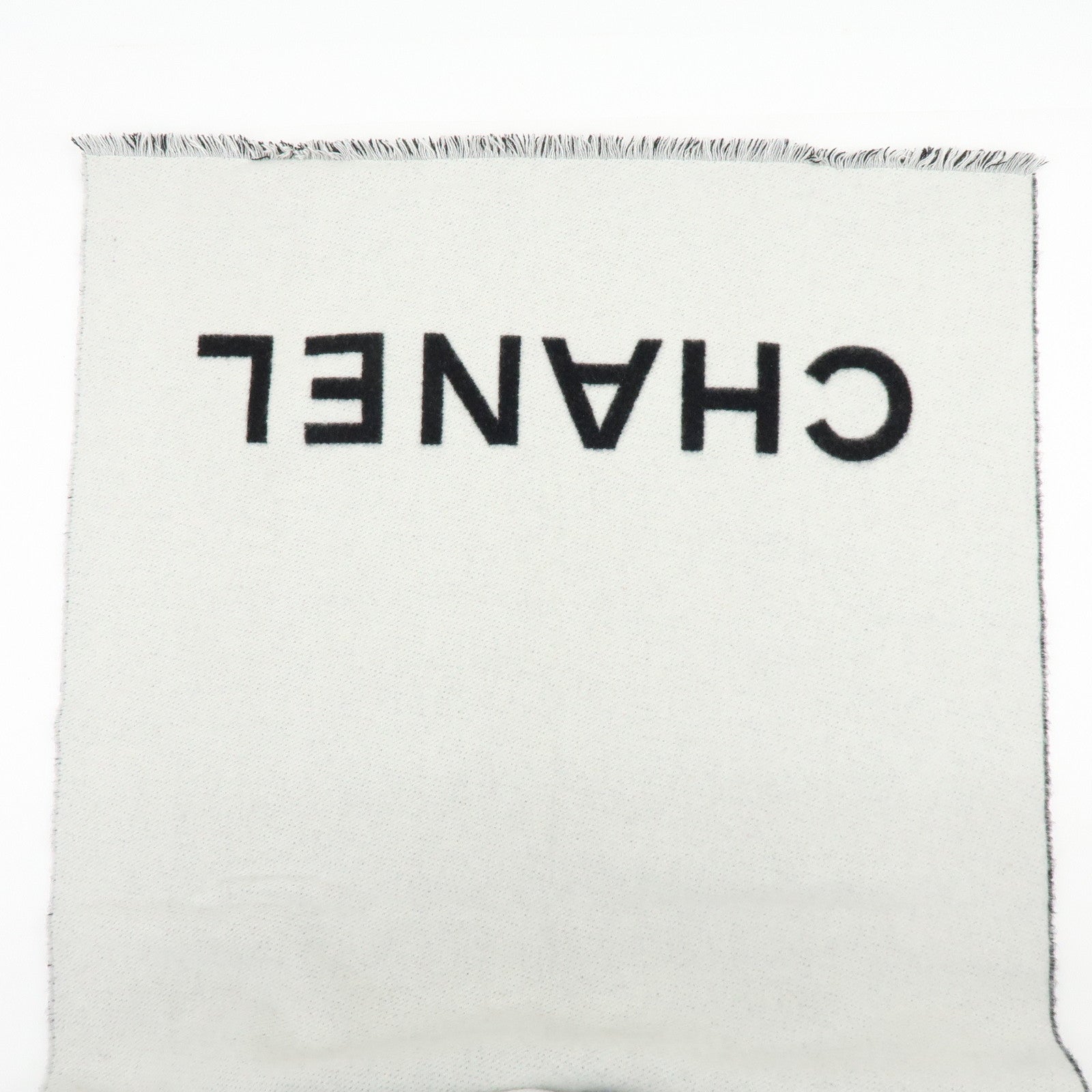 CHANEL Logo COCO Mark Cashmere 100% Scarf Shawl White Black