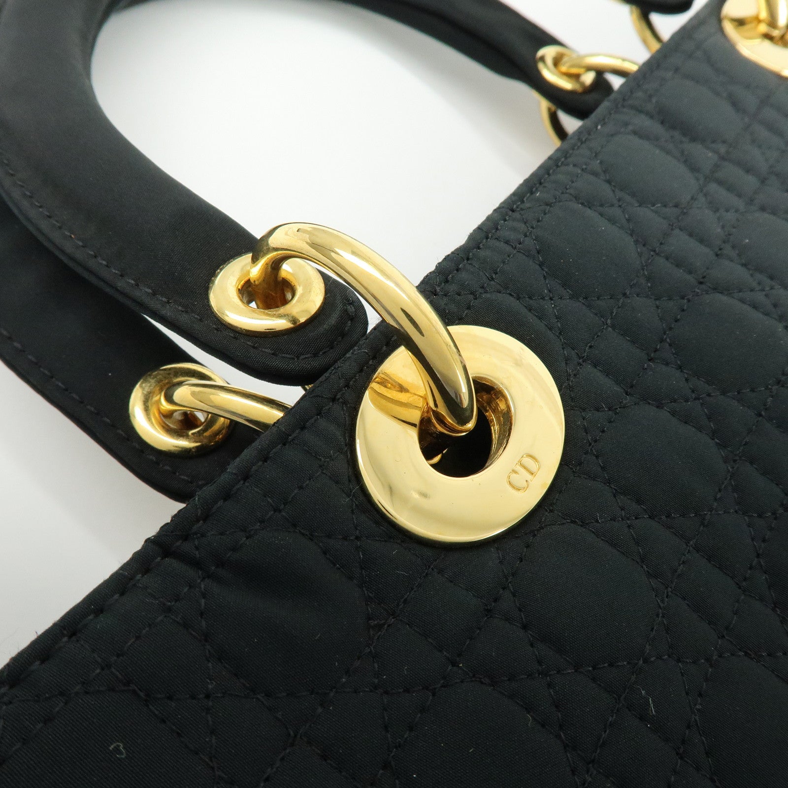 Christian Dior Lady Dior Canage Canvas Tote Bag Hand Bag Black