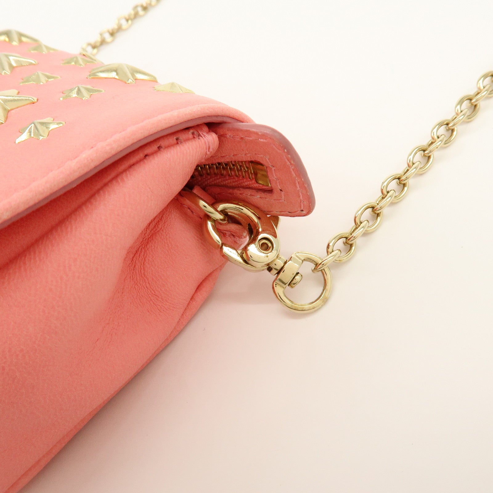 JIMMY CHOO Studs Leather Chain Shoulder Bag Crossbody Bag Pink