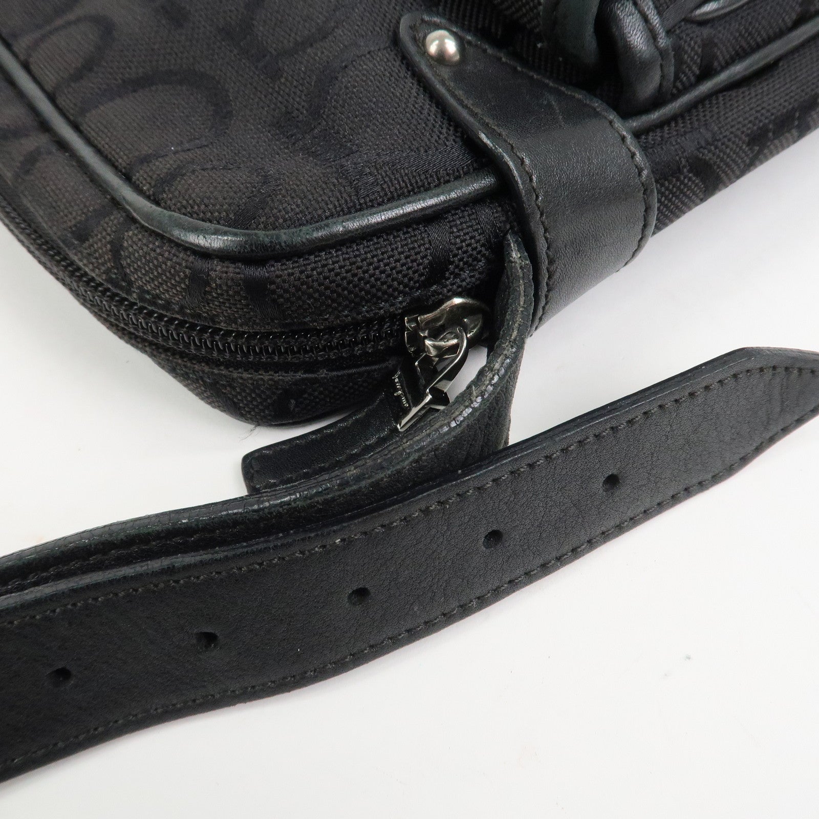 Ferragamo Gancini Logo Canvas Leather Crossbody Shoulder Bag Black