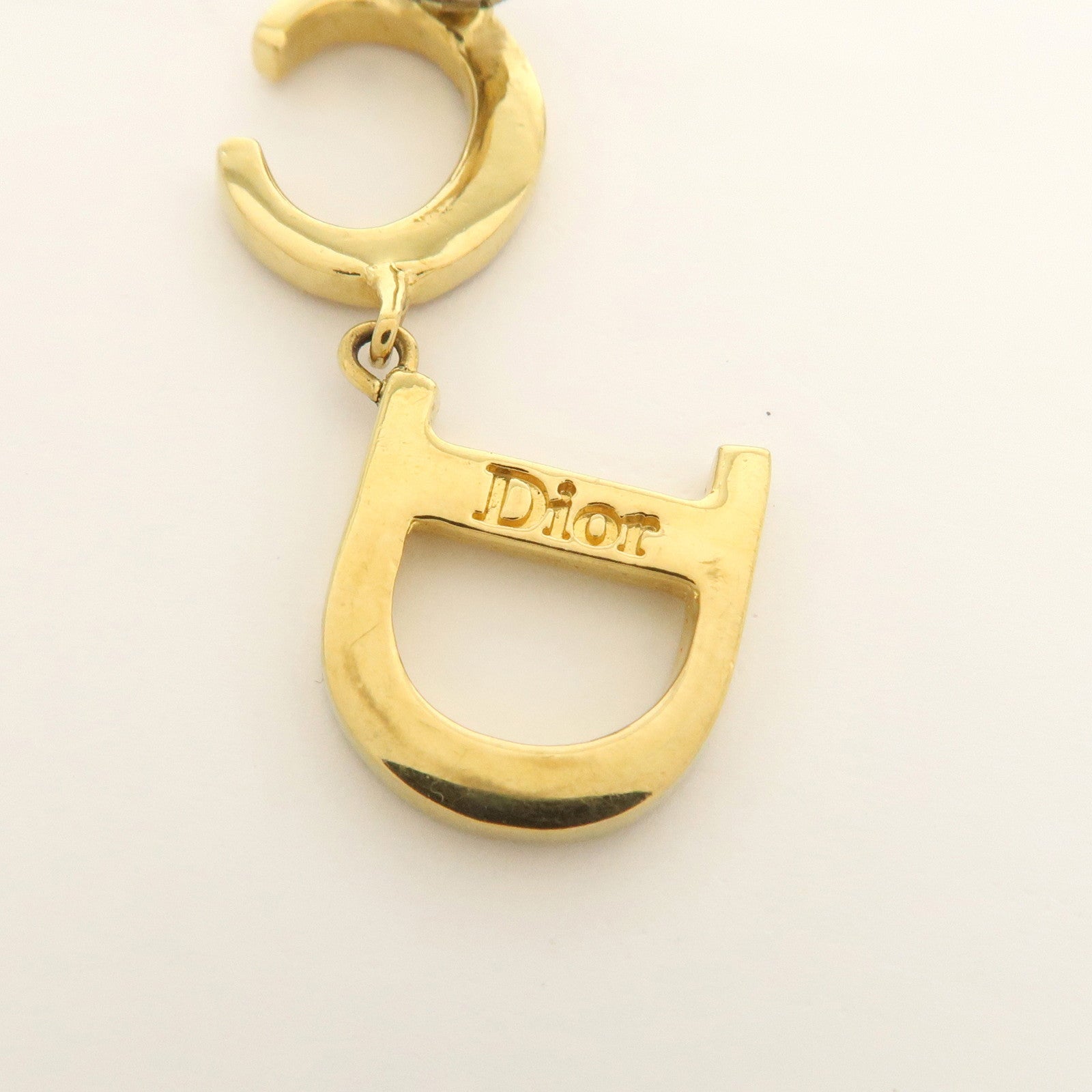 Christian Dior Gold-Tone Logo Metal Rhinestone Earrings