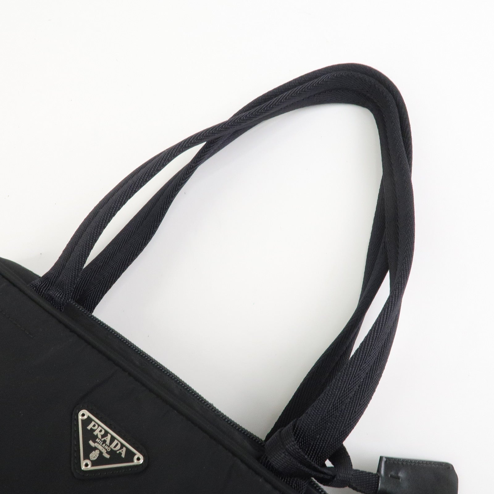PRADA Triangle Logo Nylon Leather Shoulder Bag Hand Bag Black