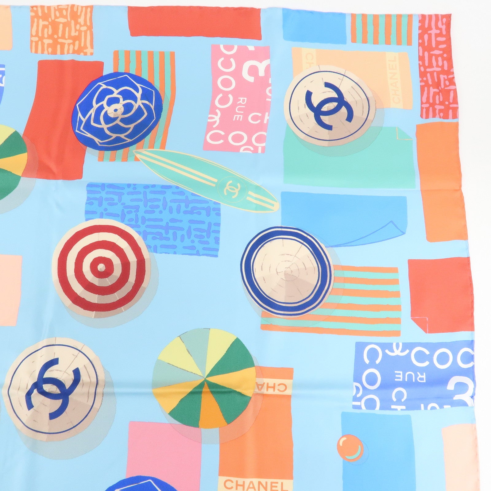 CHANEL COCO Mark Silk 100% Scarf Multi Color Used