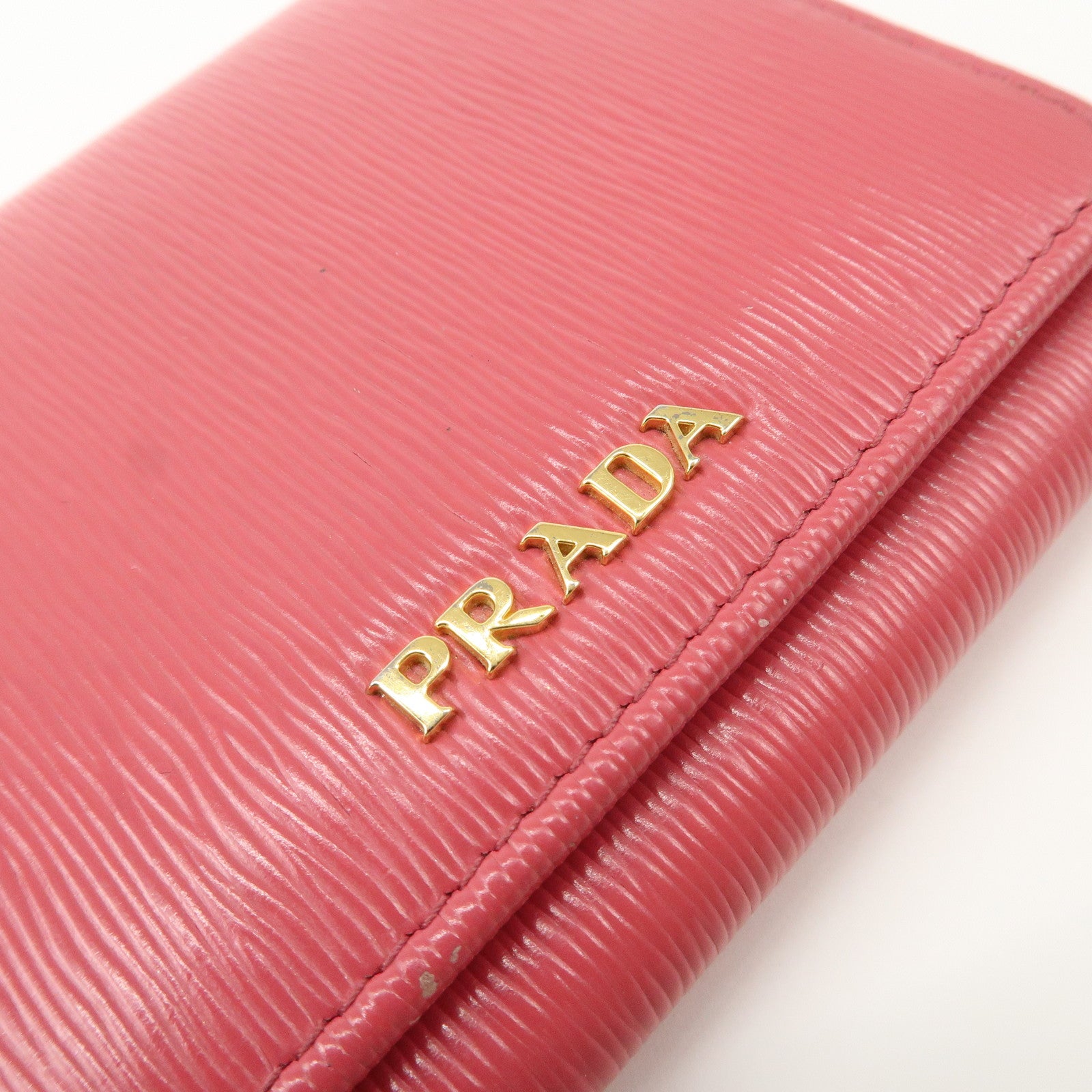 PRADA Saffiano Leather Trifold Compact Wallet Pink 1MH176 Used