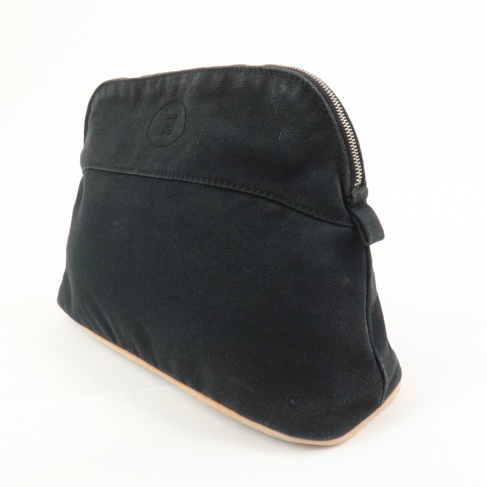 HERMES Canvas Leather Bolide Pouch MM Cosmetic Pouch Black