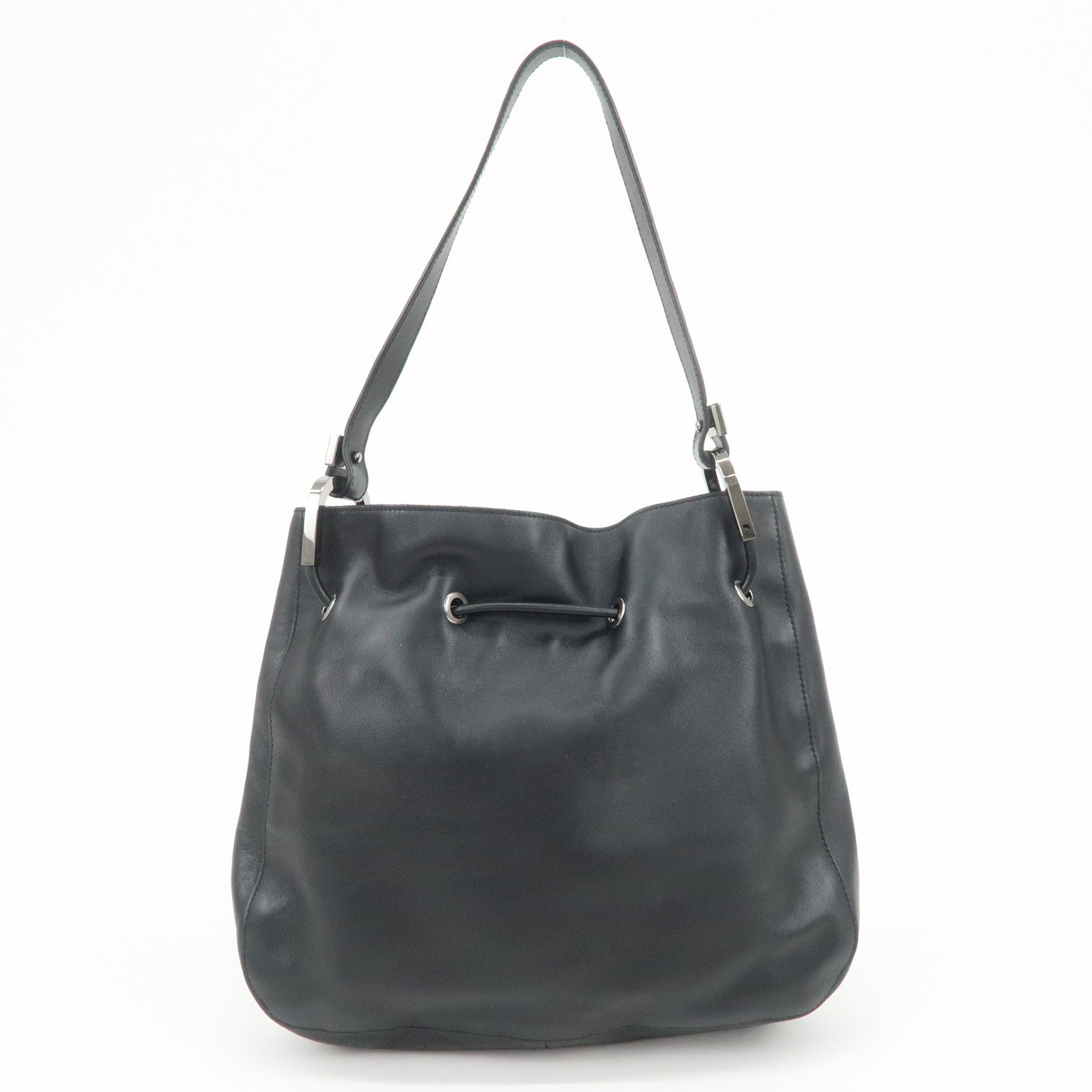 GUCCI Logo Leather Shoulder Bag Hand Bag Black 001・3748