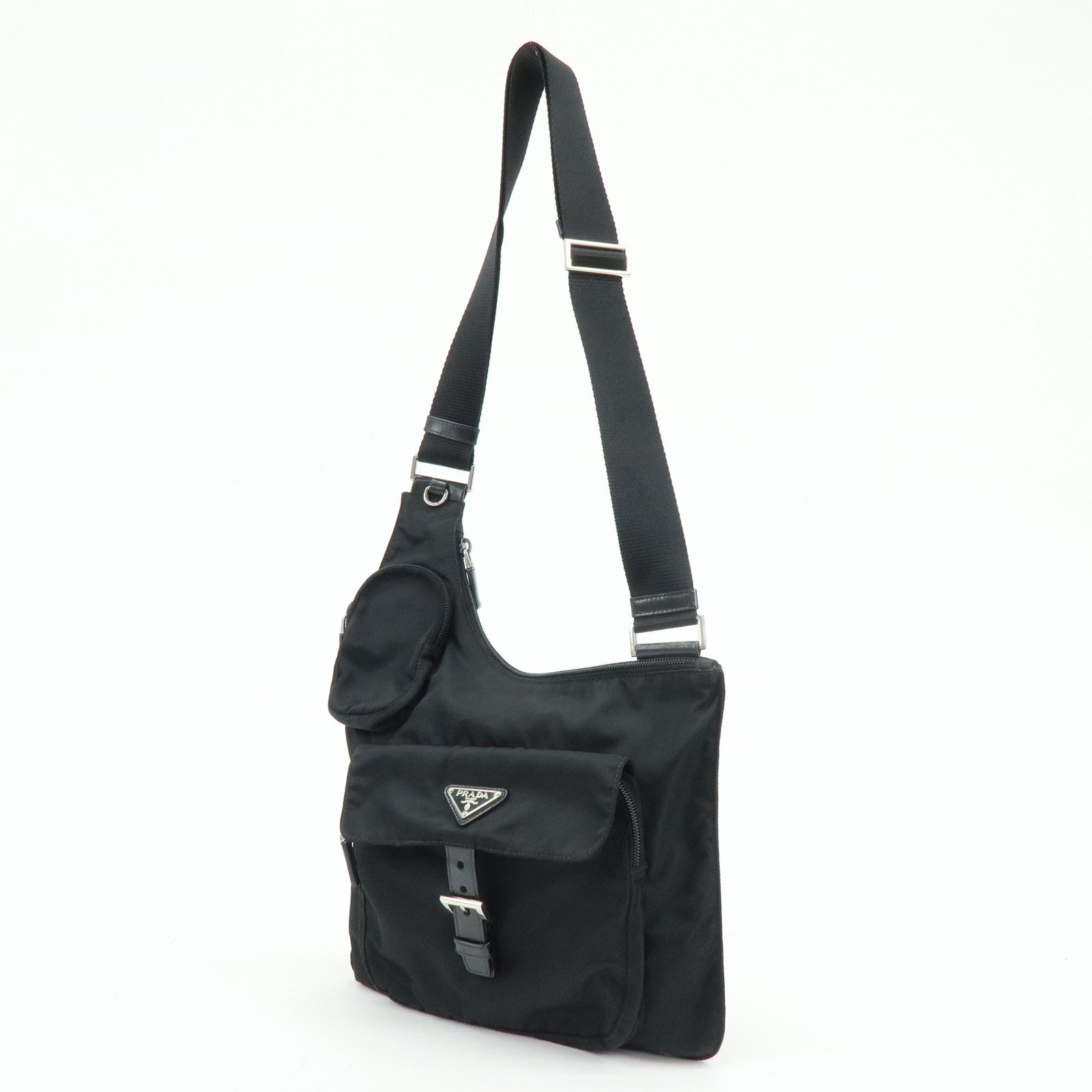 PRADA Triangle Logo Nylon Leather Shoulder Bag Crossbody Bag Black
