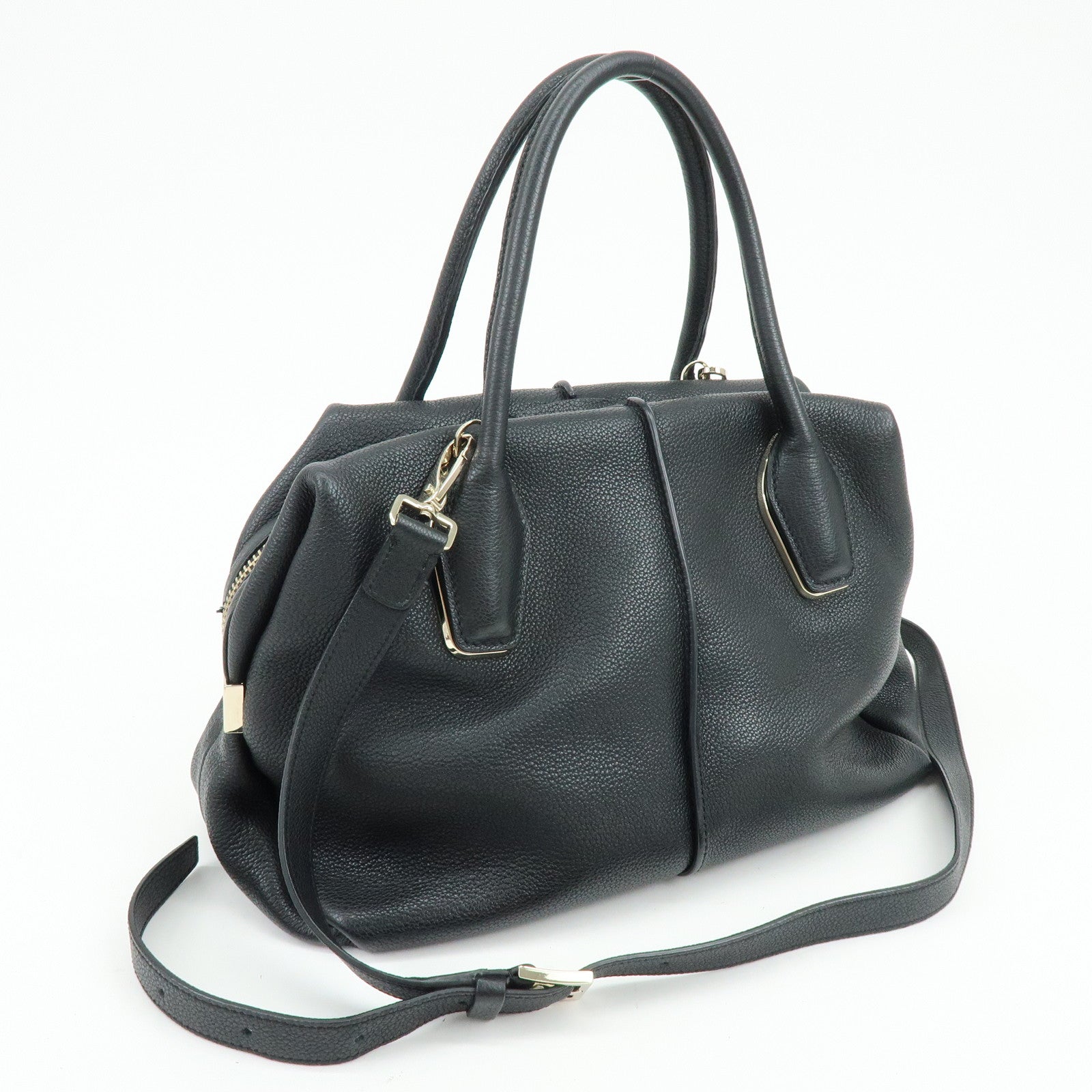 TOD'S Leather 2Way Bag Boston Bag Shoulder Bag Black