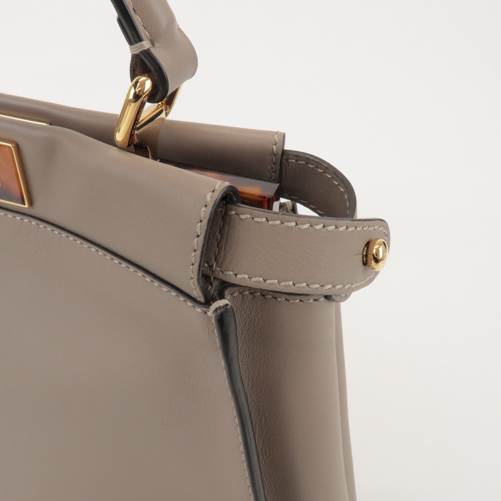 FENDI Peekaboo Leather Medium 2Way Hand Bag Greige Beige 8BN290