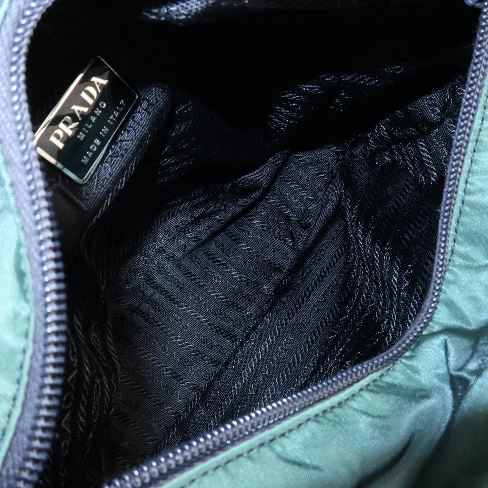 PRADA Triangle Logo Nylon Leather Tote Bag Green