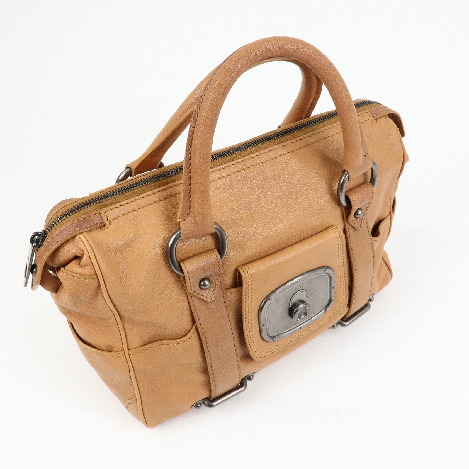 CELINE Logo Leather Hand Bag Boston Bag Hand Bag Brown