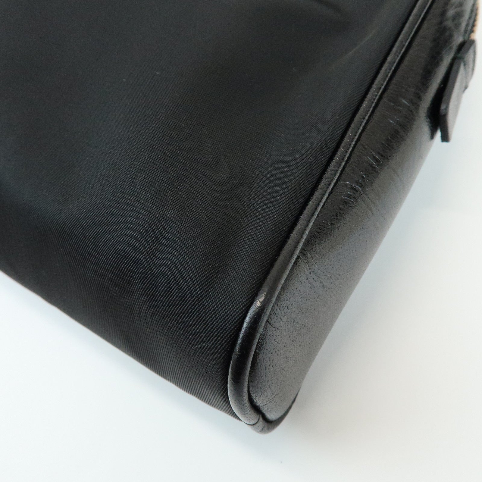 PRADA Triangle Logo Nylon Leather Shoulder Bag Black BN0218