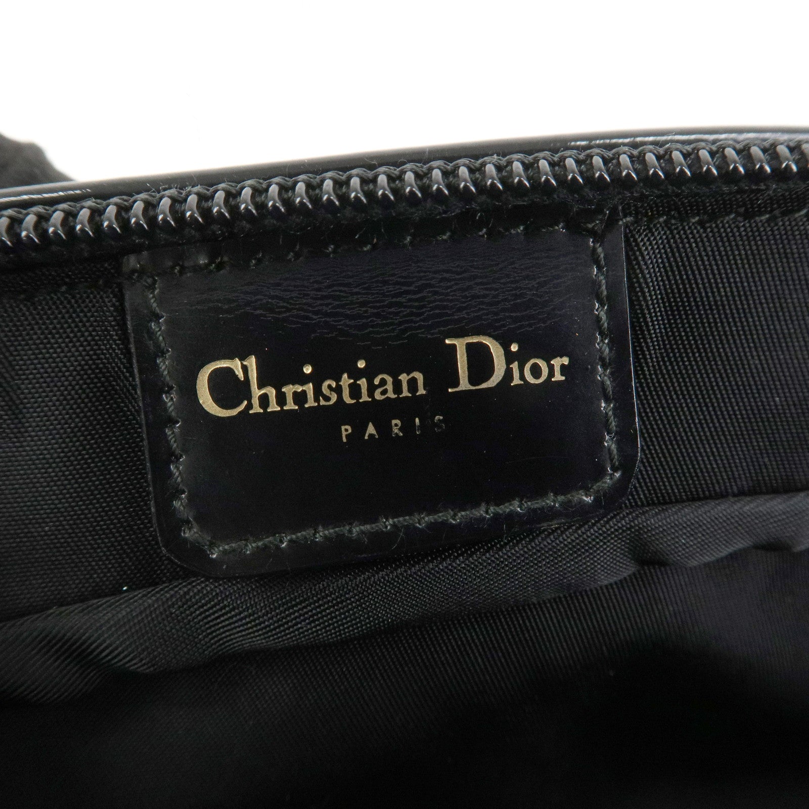 Christian Dior Leather Patent Leather Shoulder Bag Hand Bag Black