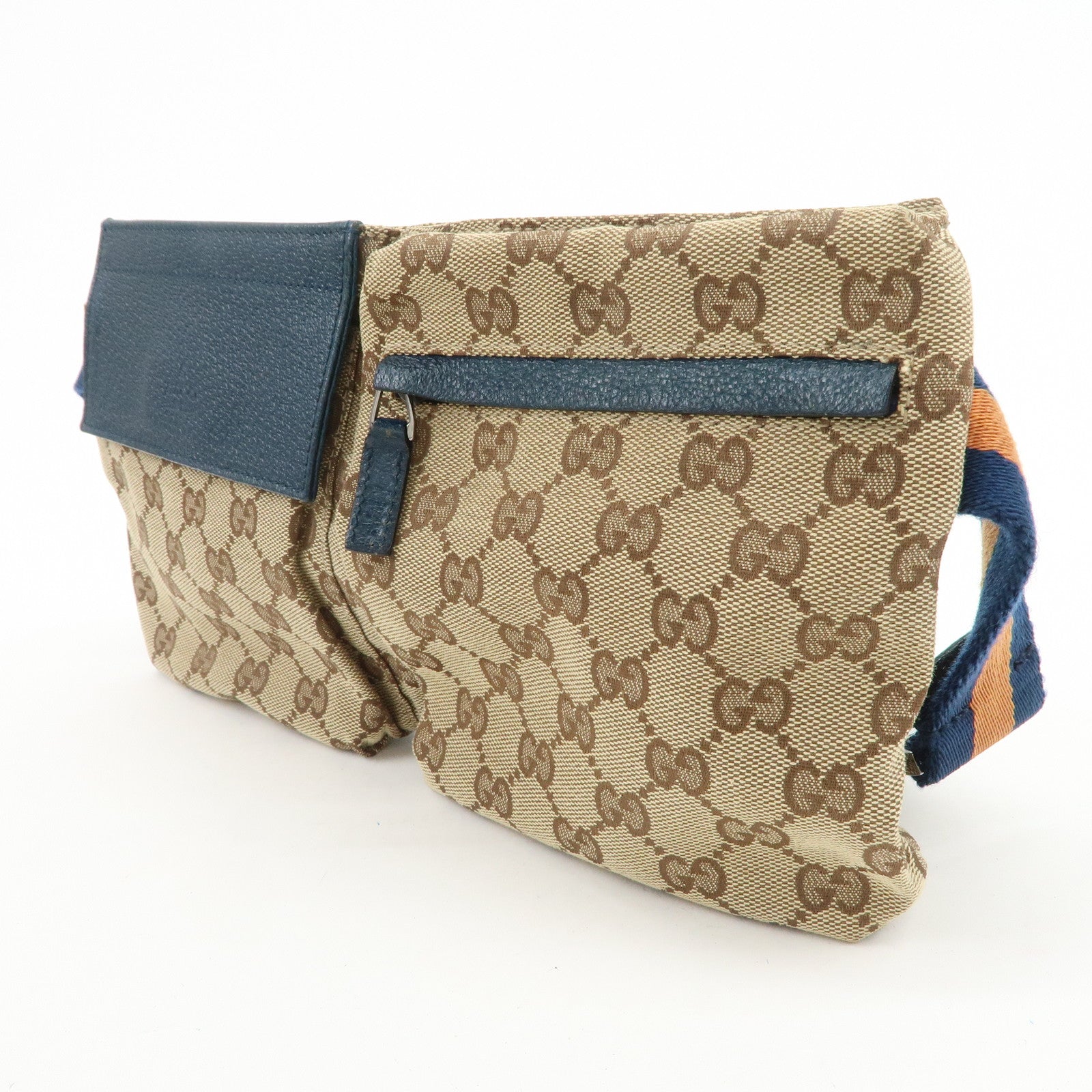 GUCCI Sherry GG Canvas Leather Waist Bag Crossbody Bag Brown 28566