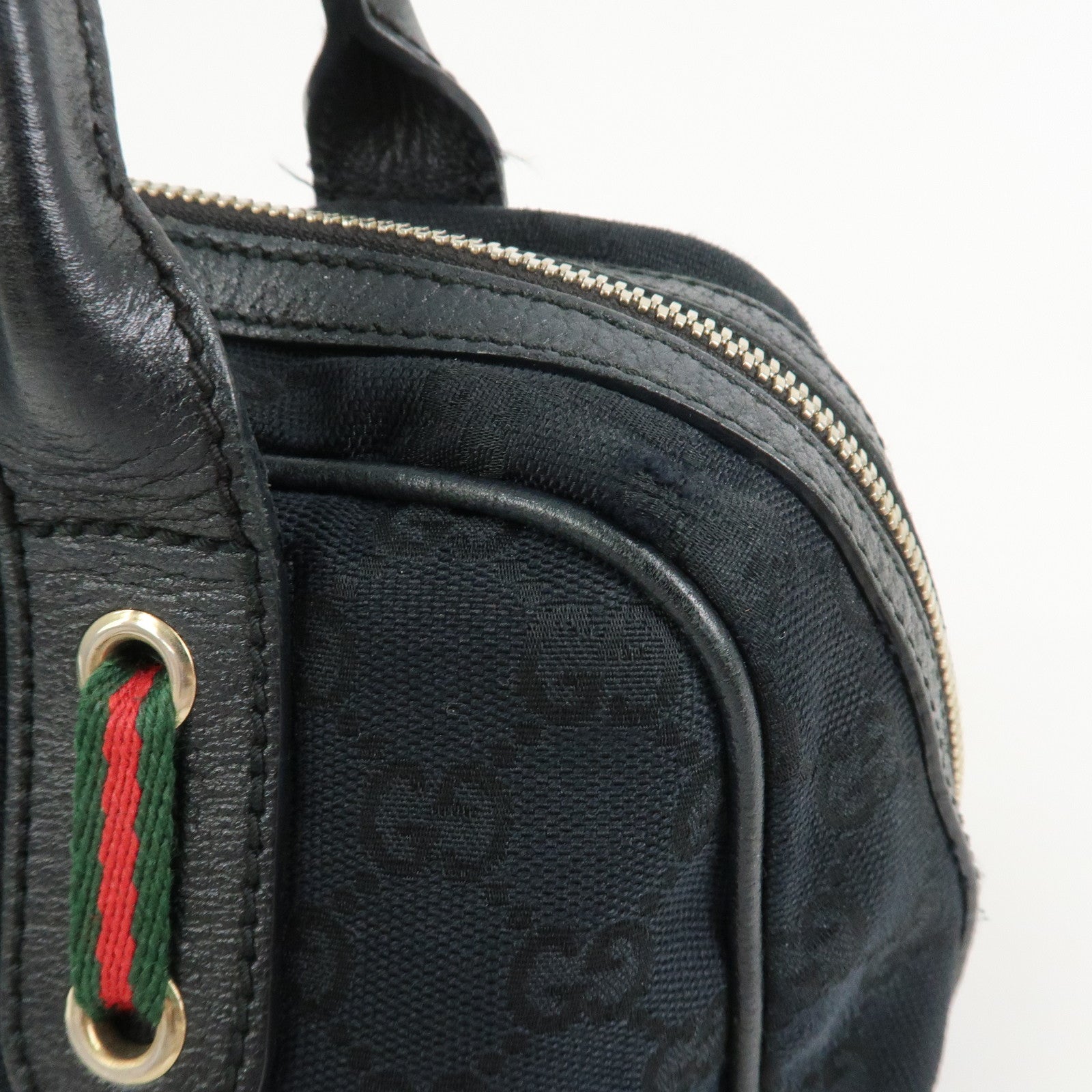 GUCCI Princy Sherry GG Canvas Leather Boston Bag Black 161720