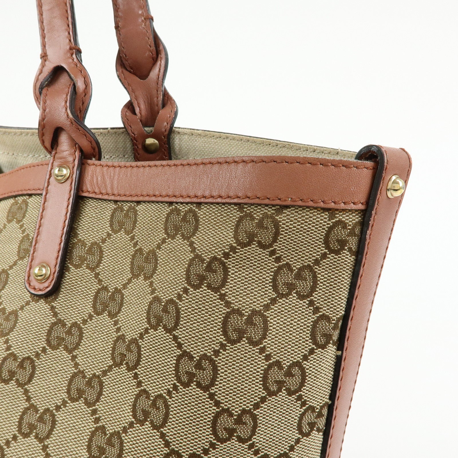 GUCCI GG Canvas Leather Tote Bag Shoulder Bag Beige Pink 247209