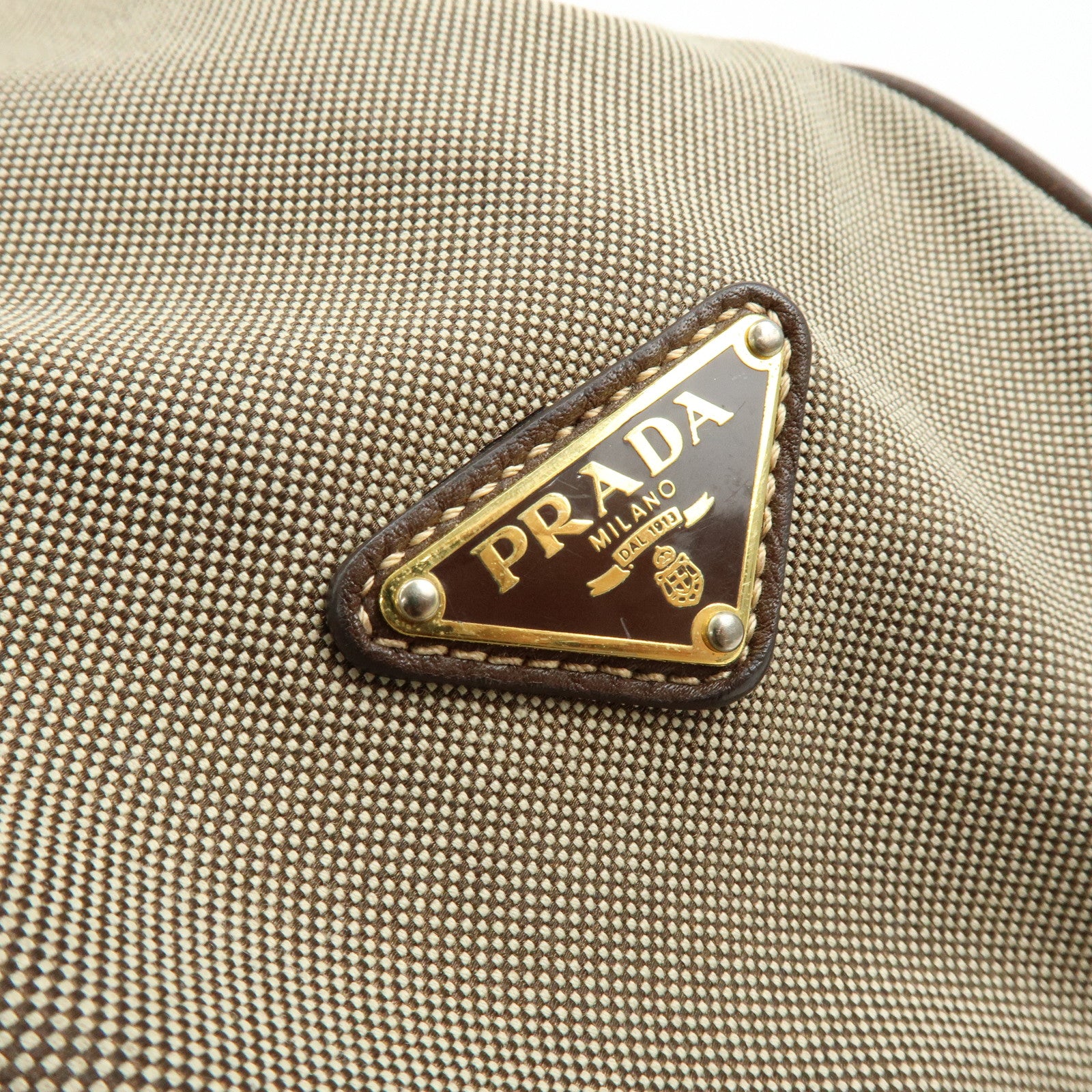 PRADA Logo Jacquard Leather Tote Bag Hand Bag Beige Brown