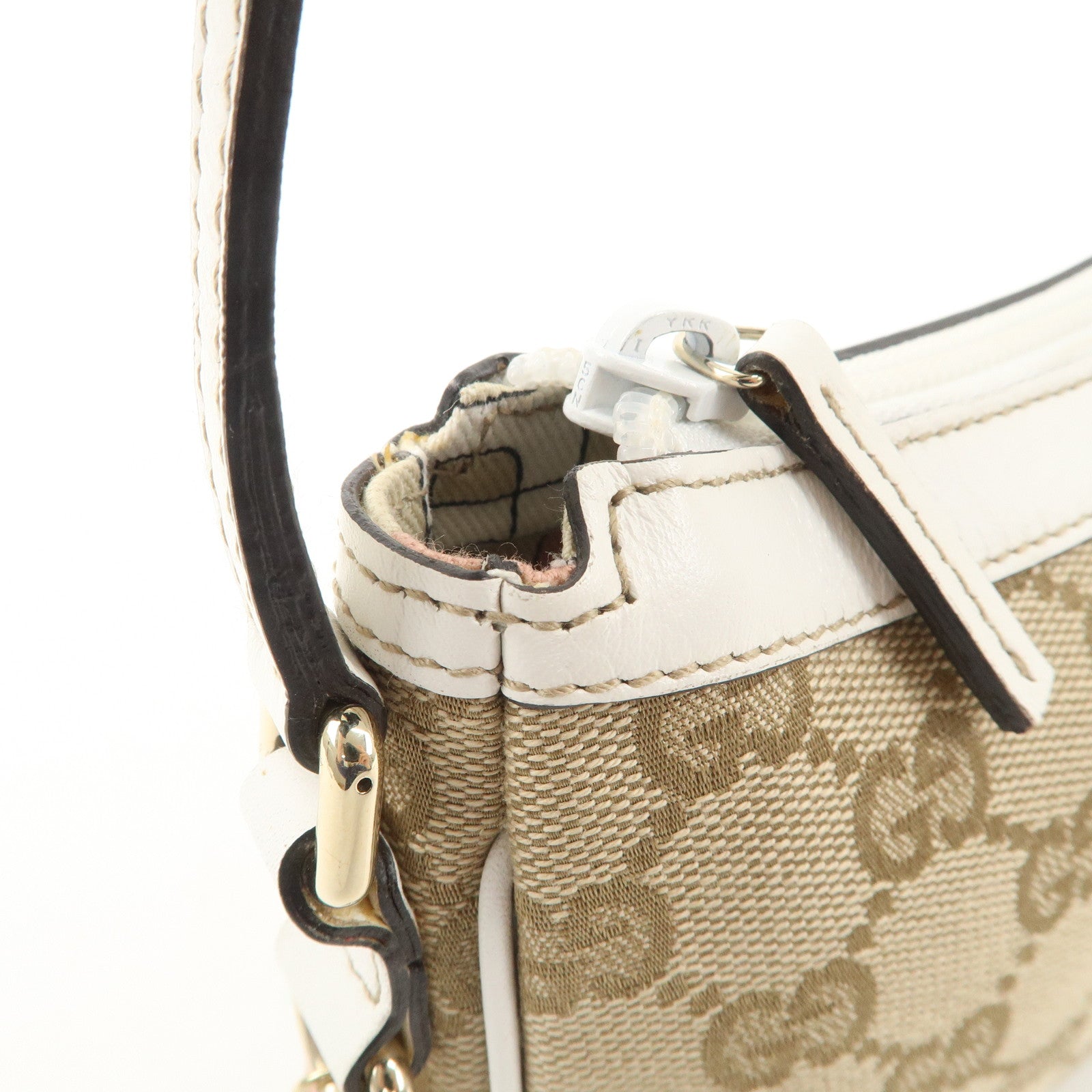 GUCCI GG Canvas Leather Hand Bag Accessory Pouch Beige Ivory 154432 Used