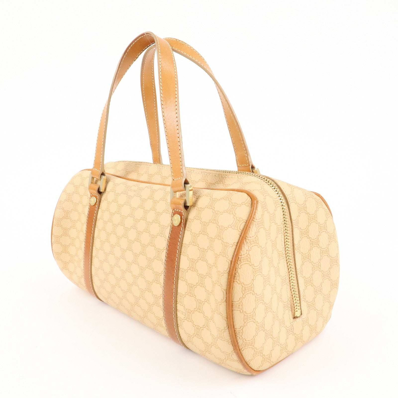 CELINE Macadam PVC Leather Mini Boston Bag Hand Bag Beige Used