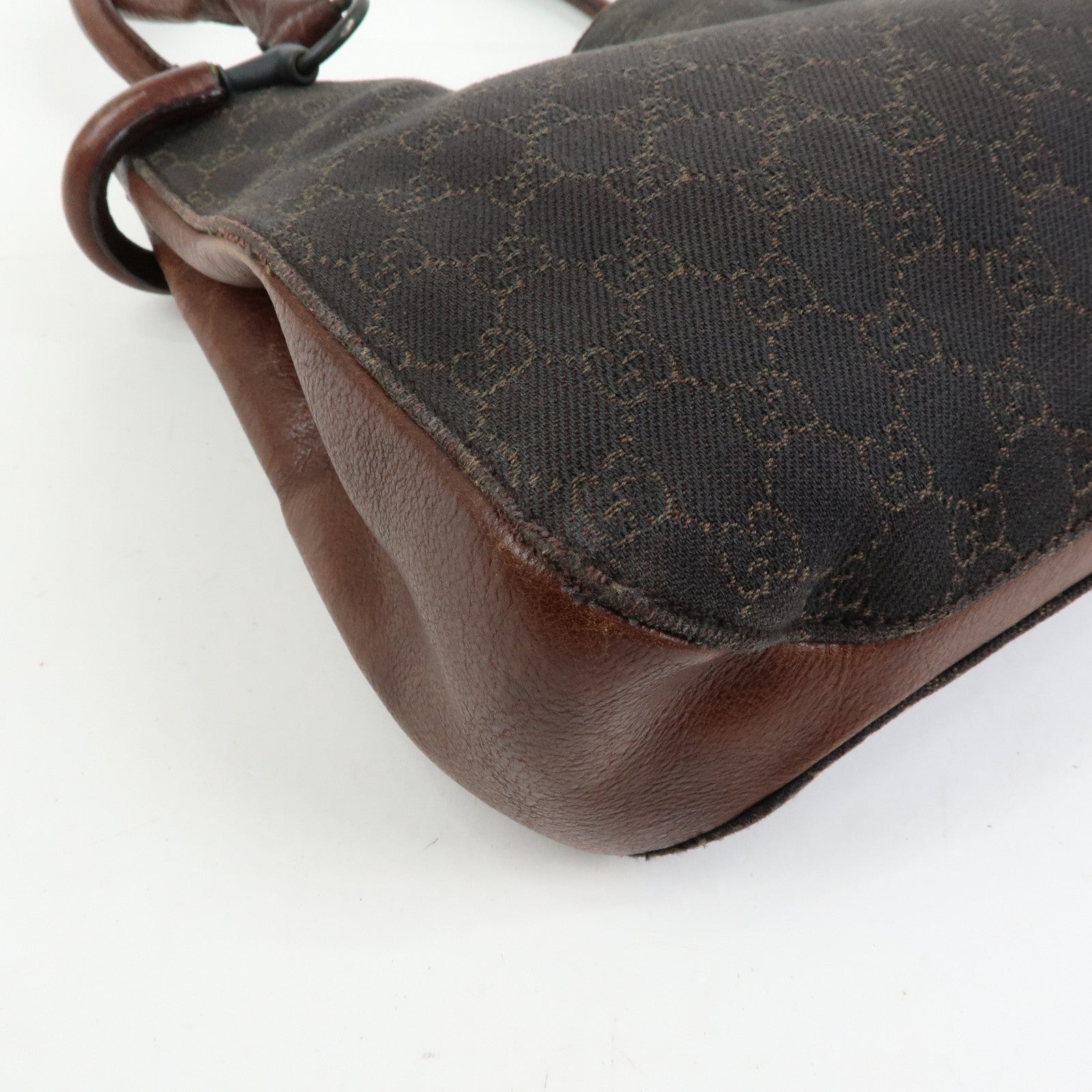 GUCCI GG Denim Leather Tote Bag Shoulder Bag Dark Brown 101971